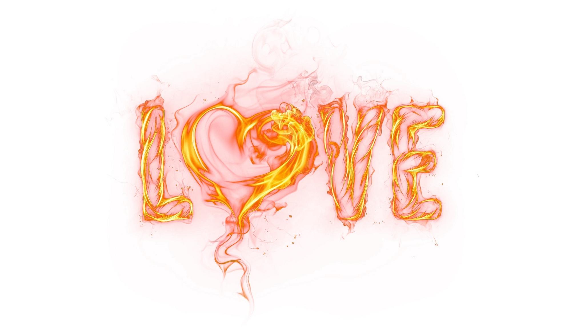 Download wallpaper 2048x1152 inscription, fire, flame, love