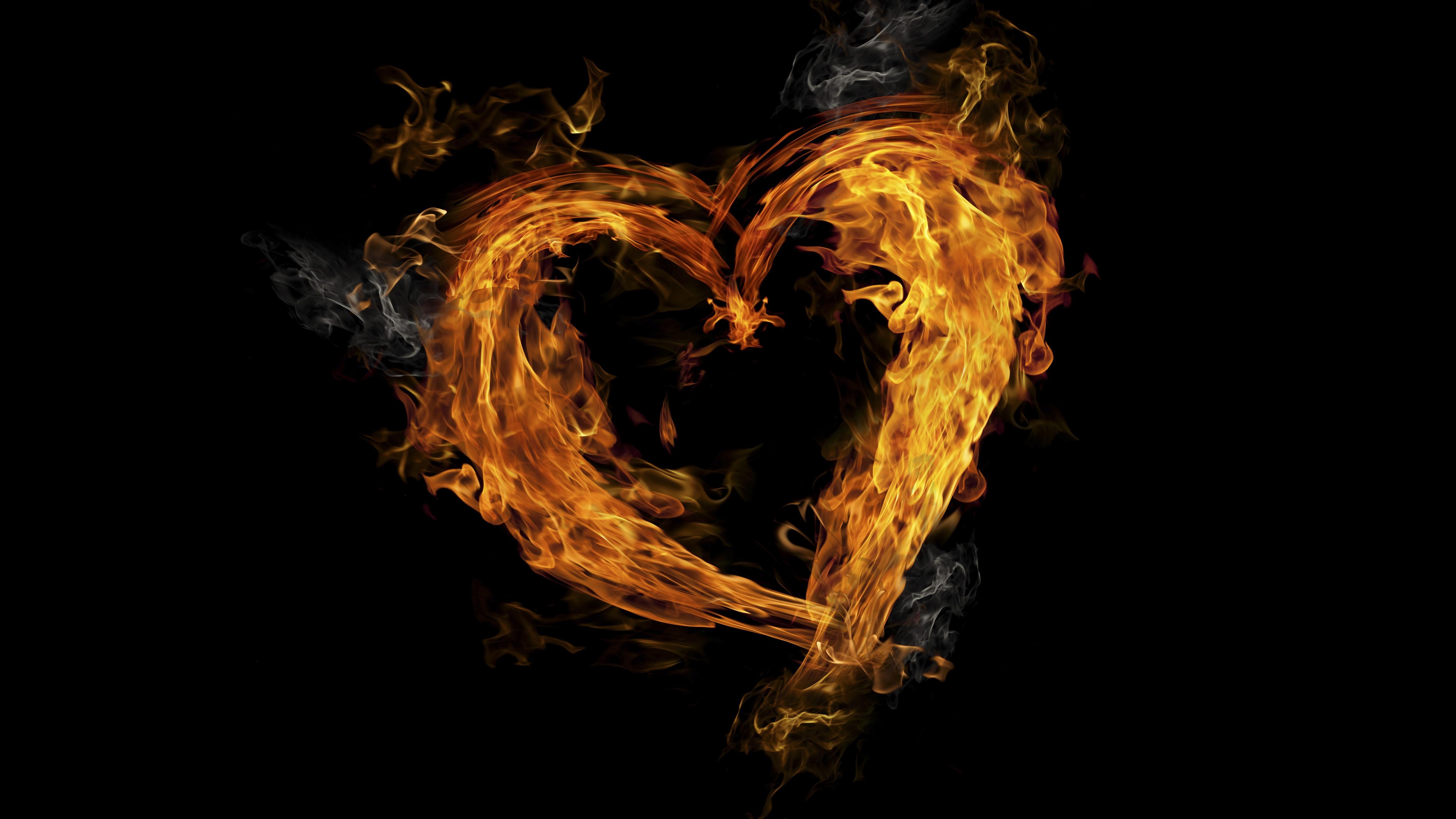 Wallpaper Fire, flame, love heart 5120x2880 UHD 5K Picture, Image