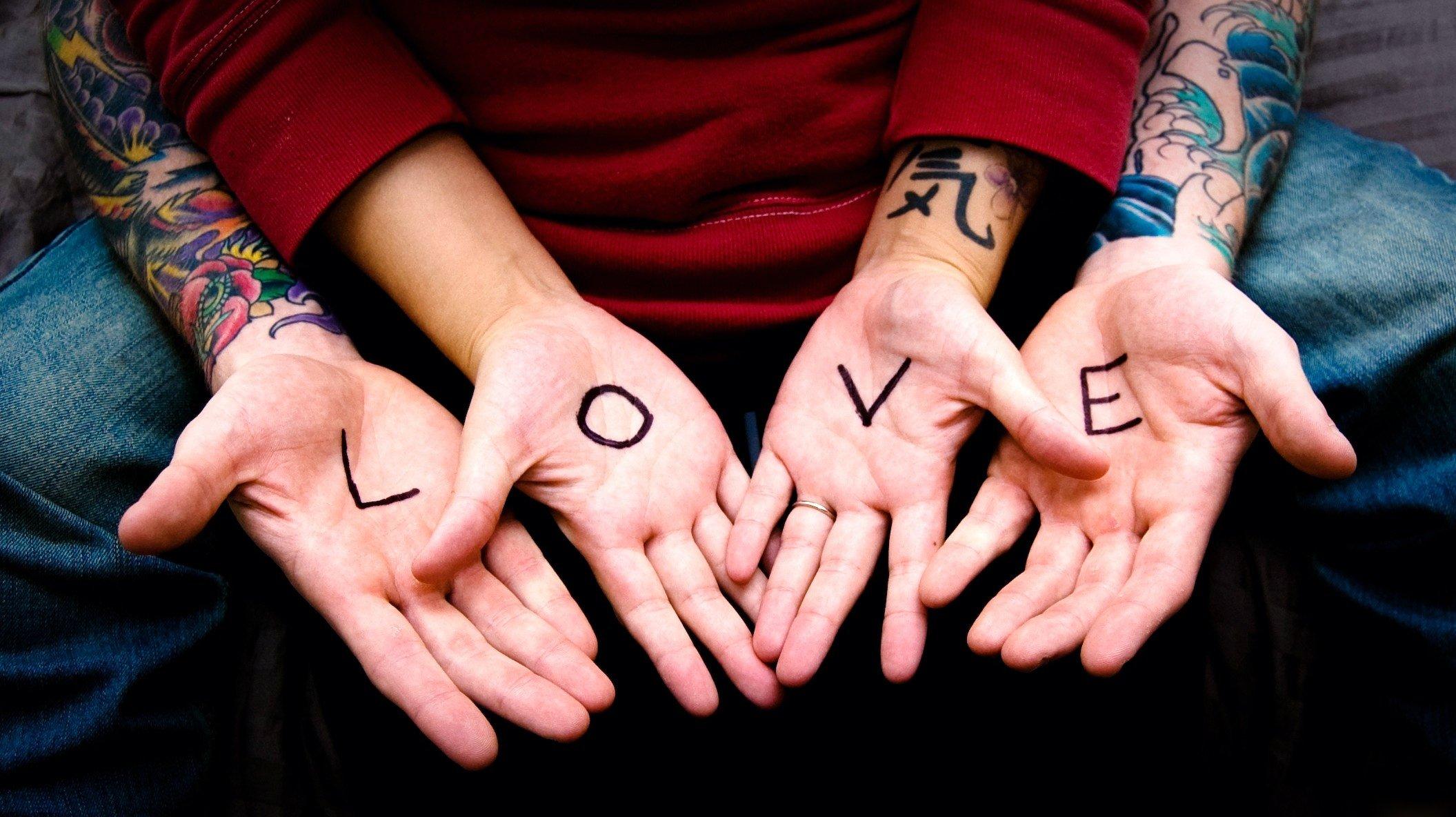love, Letters, Hands, Guy, Girl, Tattoo Wallpaper HD / Desktop