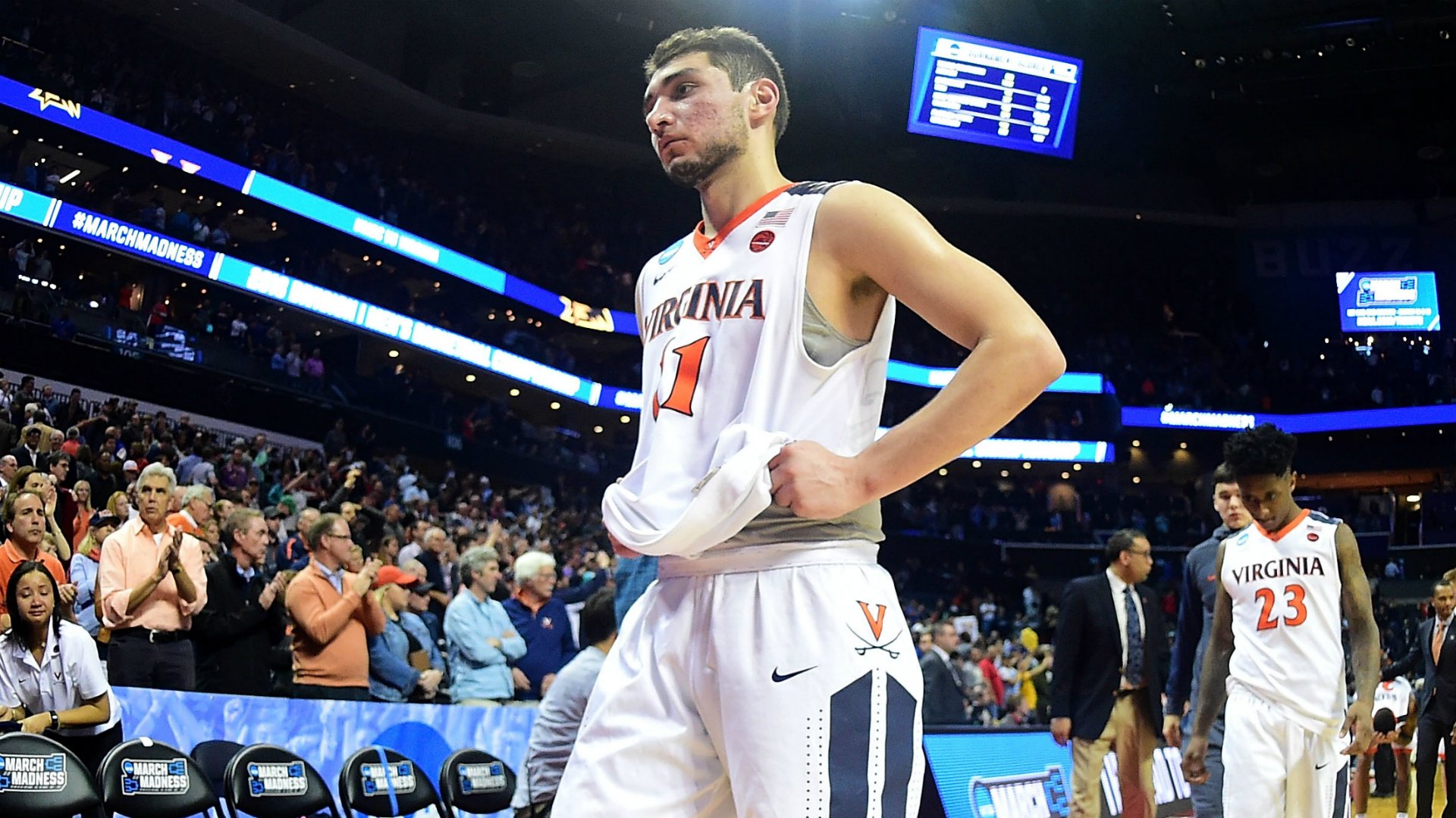 Virginia's Ty Jerome shakes head at reporter's question about UMBC