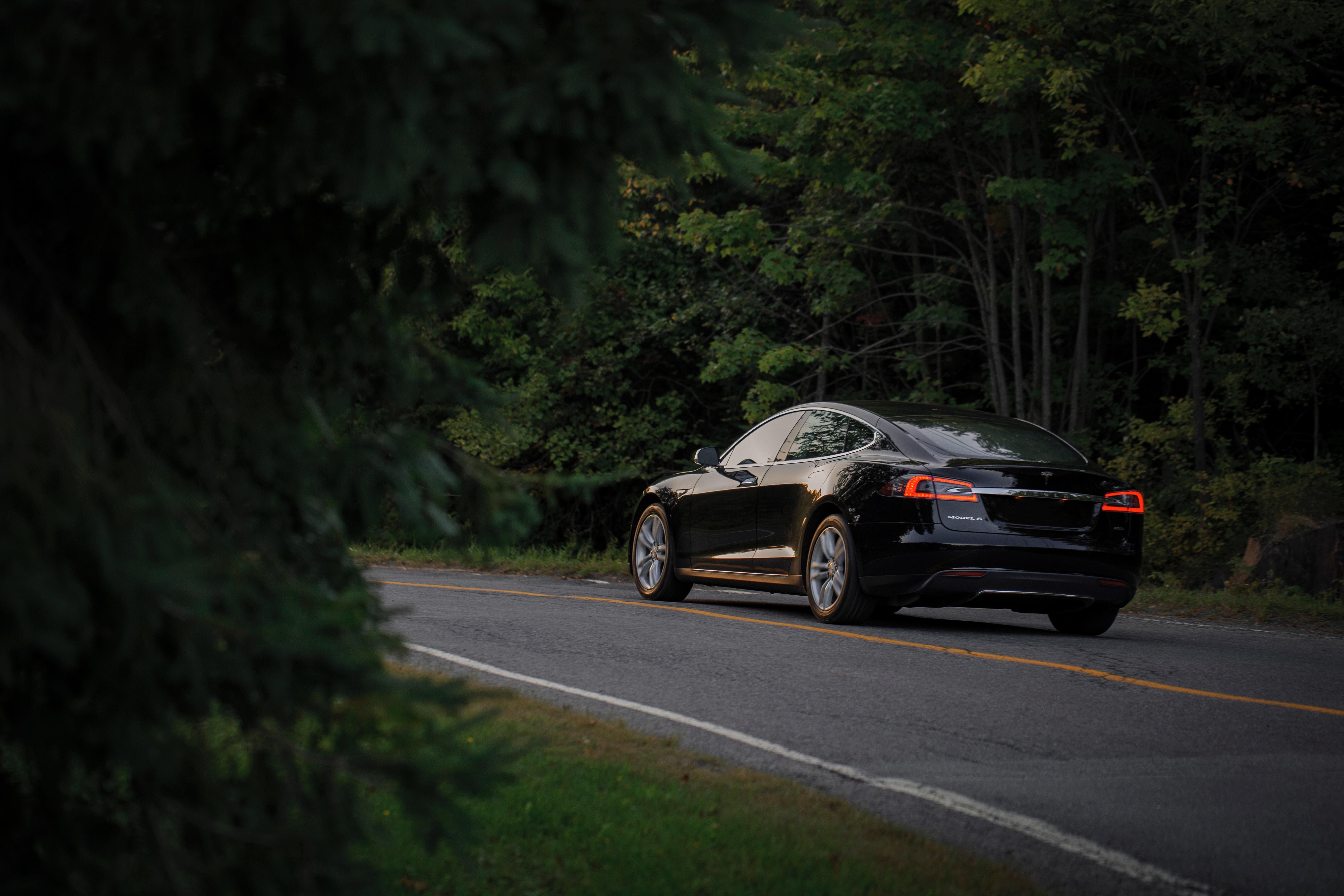 Download 5472x3648 Tesla Model S, Road, Trees, Electric Cars