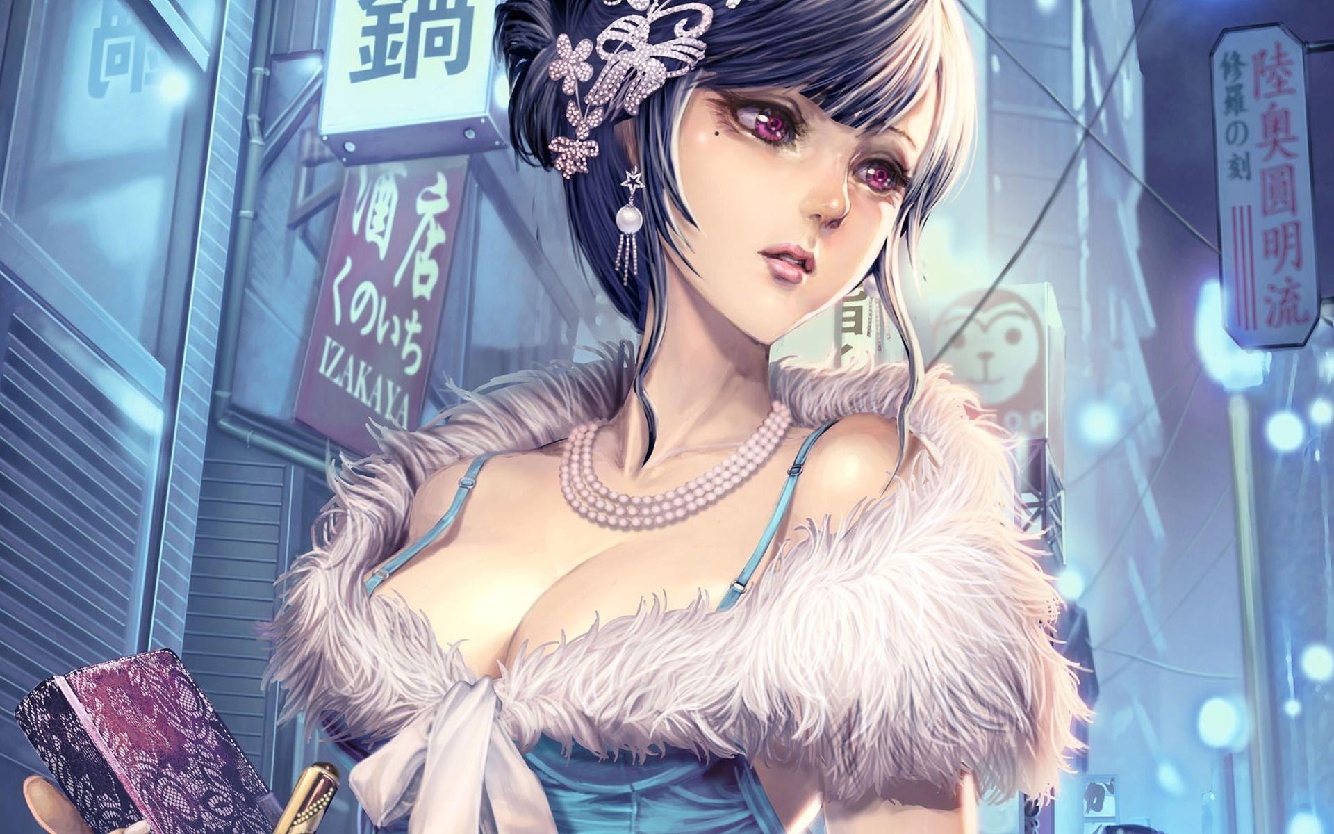 Anime Girl Beauty Bra Jewelry Street Night Art Hd Wallpaper