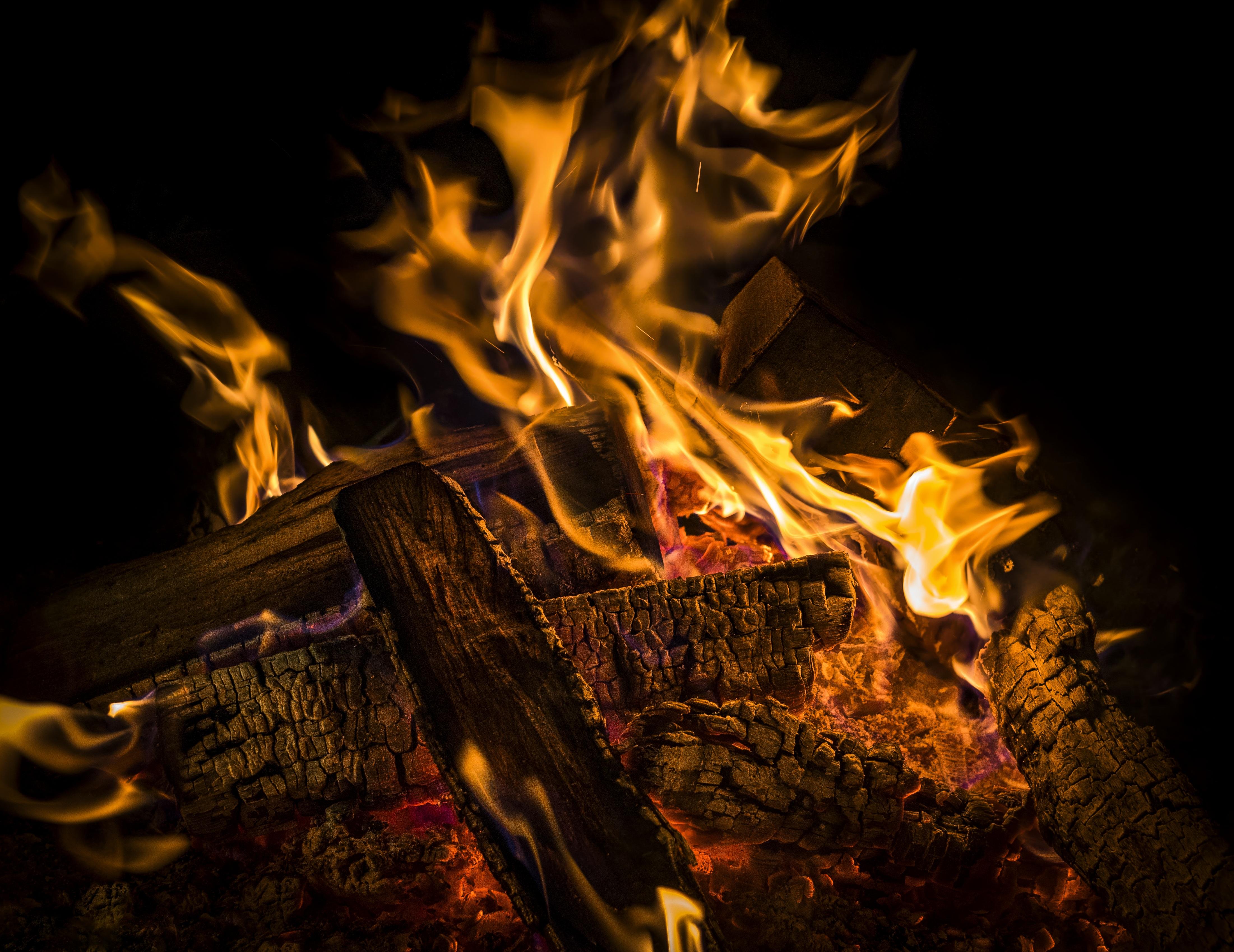 Download wallpaper 4403x3398 fire, firewood, coals, ash HD background