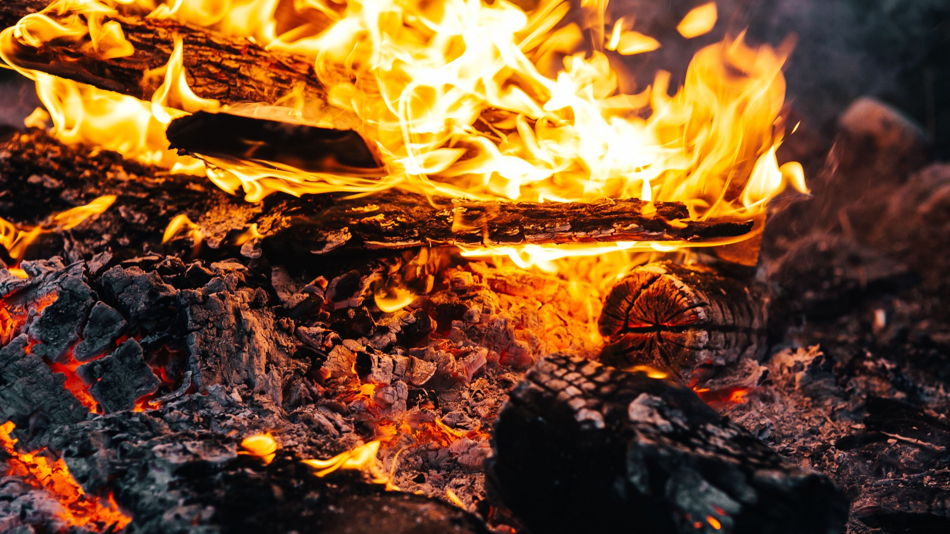 Download 3200x1800 Flames, Bonfire, Firewood Wallpaper