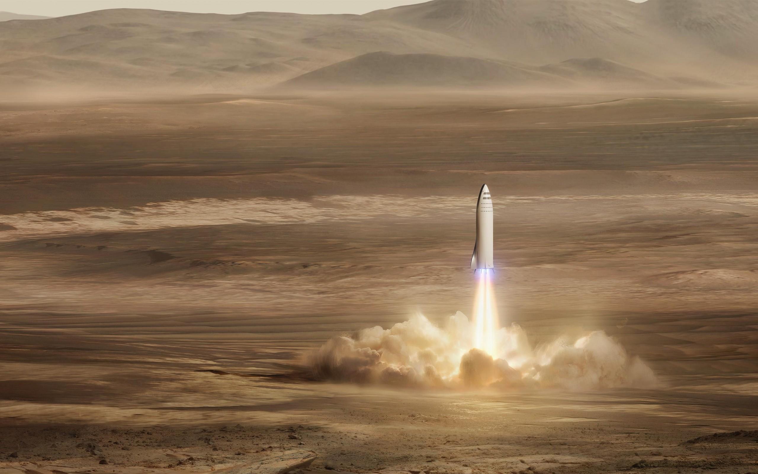 Download 2560x1600 Spacex Bfr, Rocket Launch, Mars Wallpaper