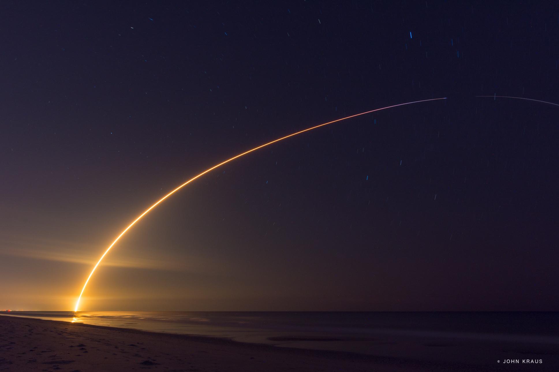 Long Exposure Of JCSAT 14 Launch From Satellite Beach, Florida