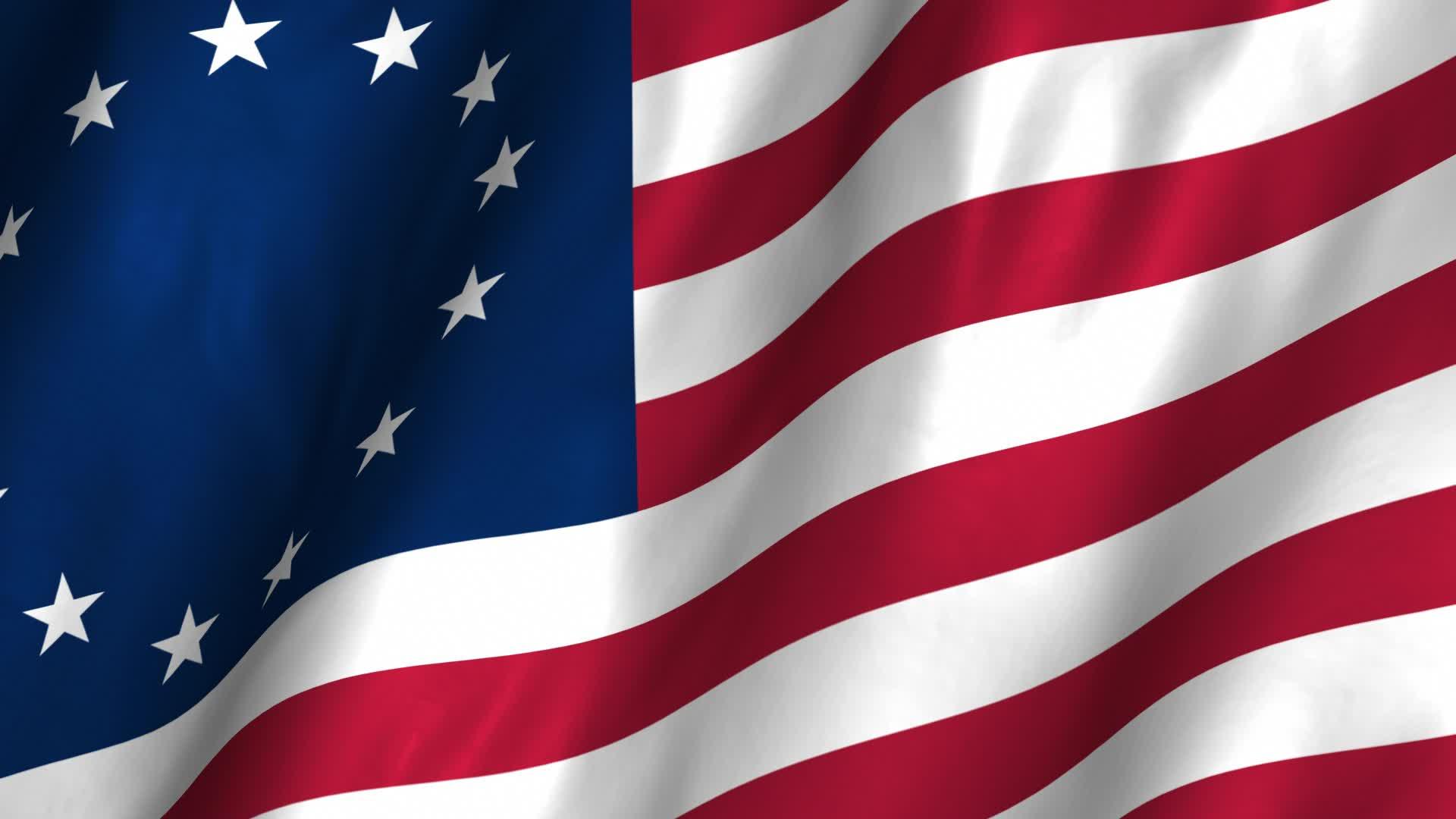 Stock Video: USA Betsy Ross 1776 Waving Flag