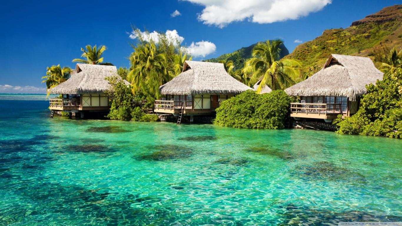 Water Bungalows On A Tropical Island ❤ 4K HD Desktop Wallpaper