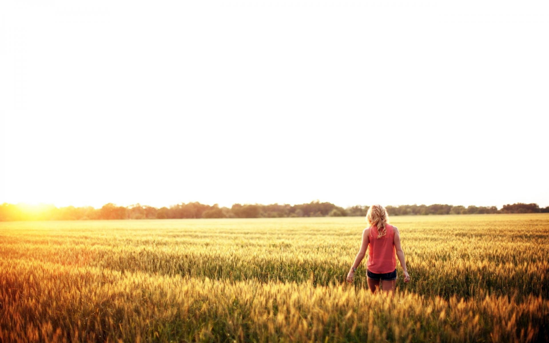 Woman Walking Wheat Field Sky wallpaper. Woman Walking Wheat Field