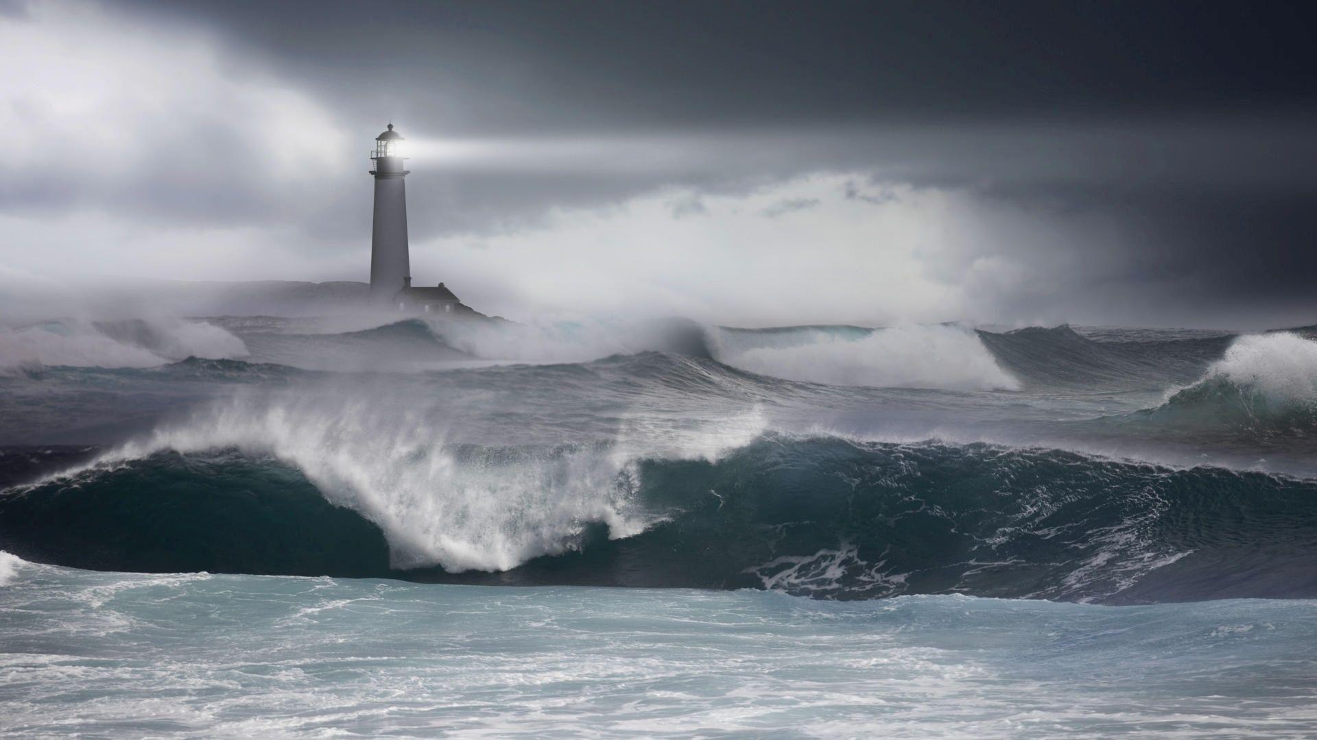 Lighthouse Storm Boat. Lighthouse in the storm Wallpaper