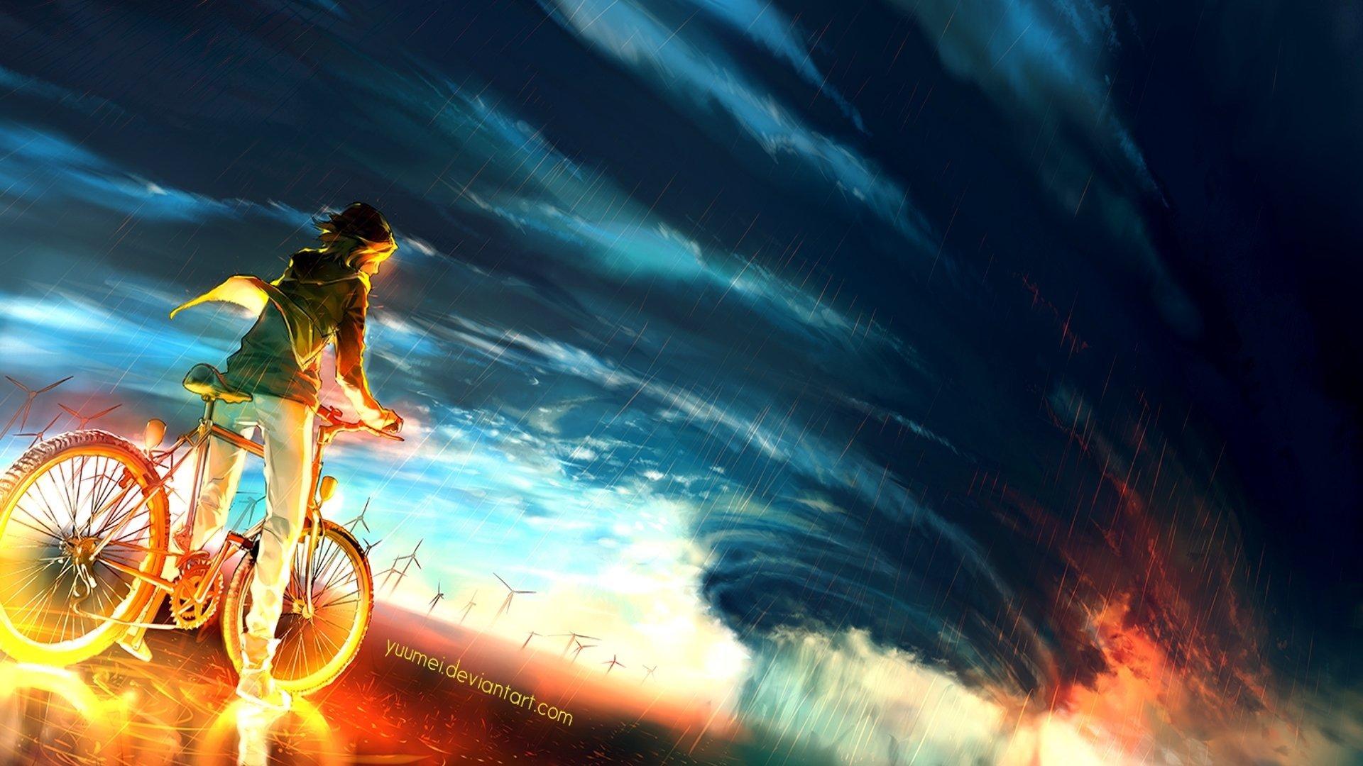 into the storm by yuume guy bike storm HD wallpaper