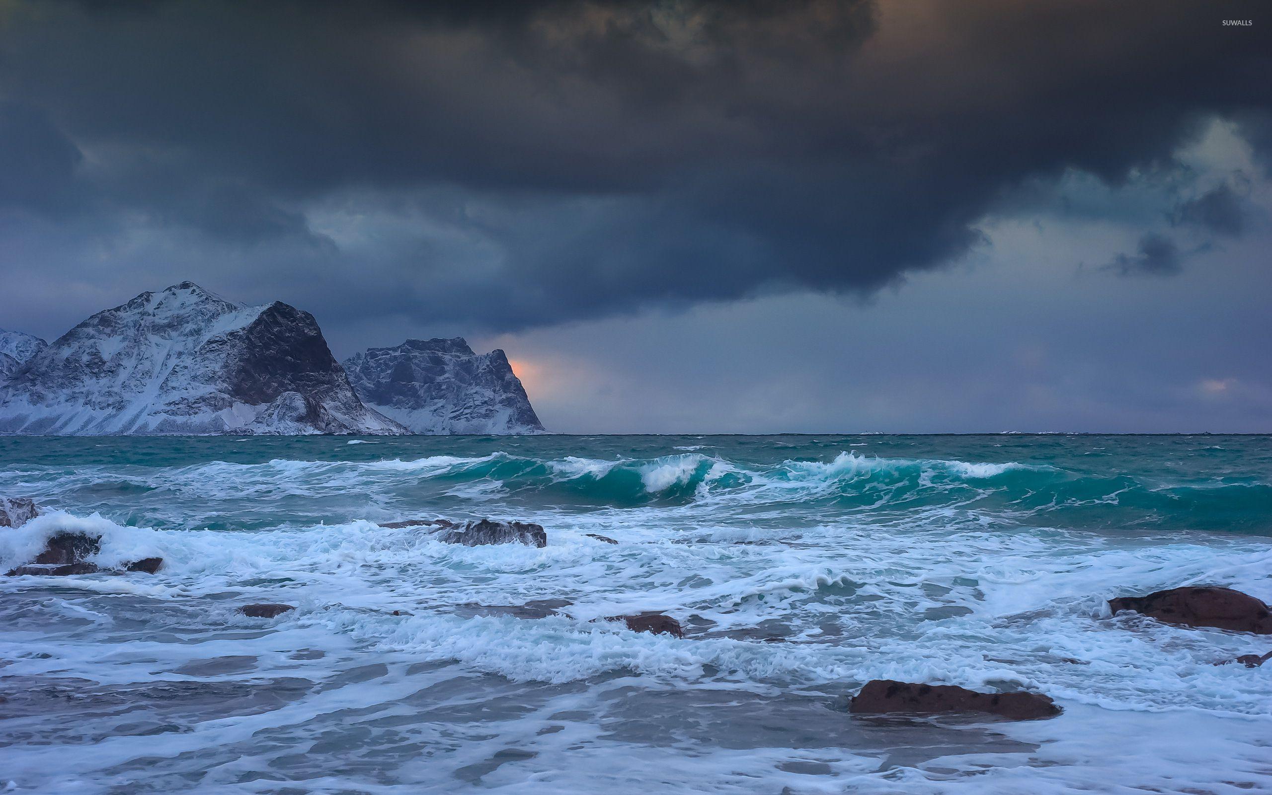 Winter sunset at the ocean wallpaper wallpaper