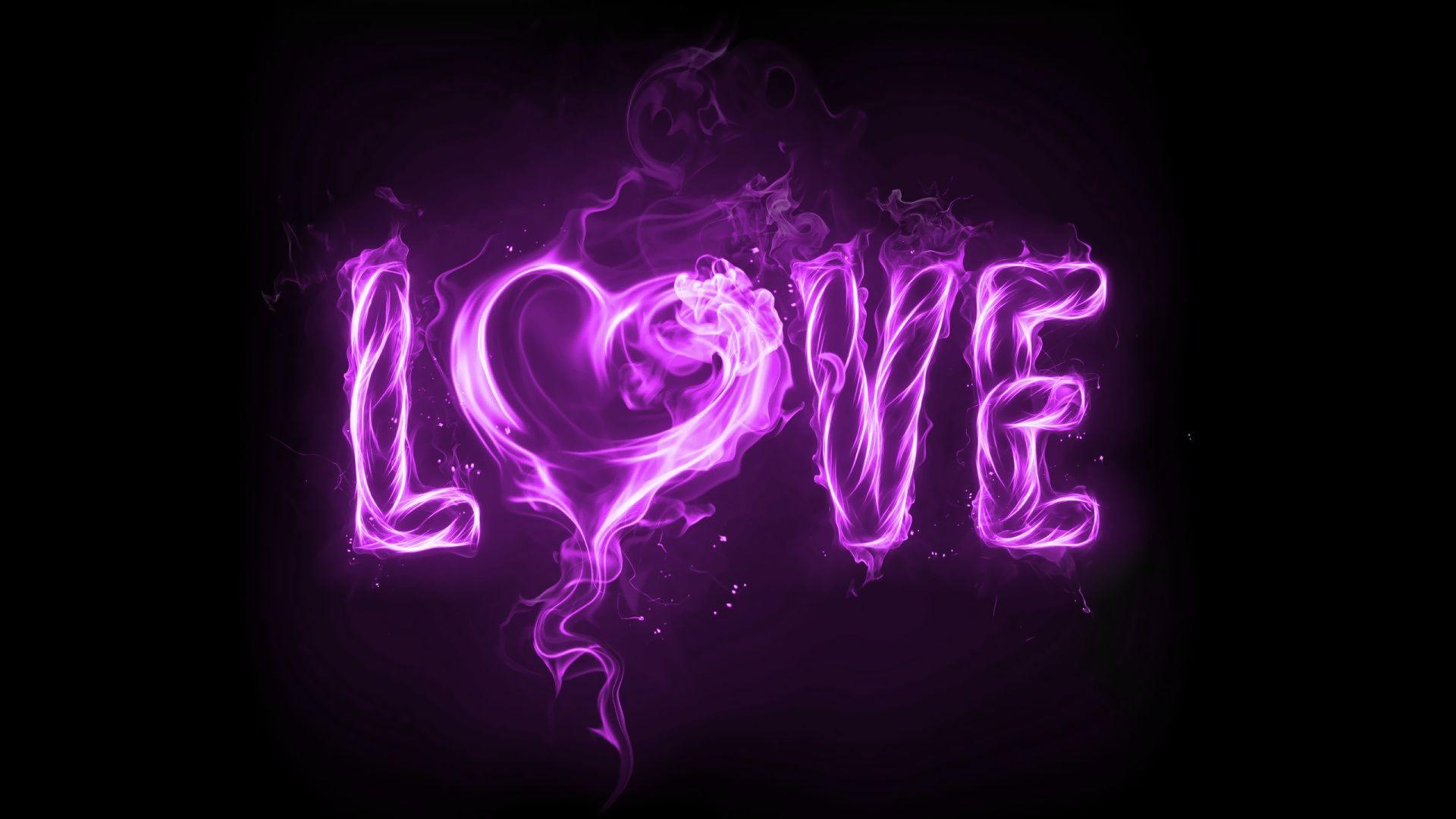 Purple Love Fire Black Wallpaper HD Desktop Background