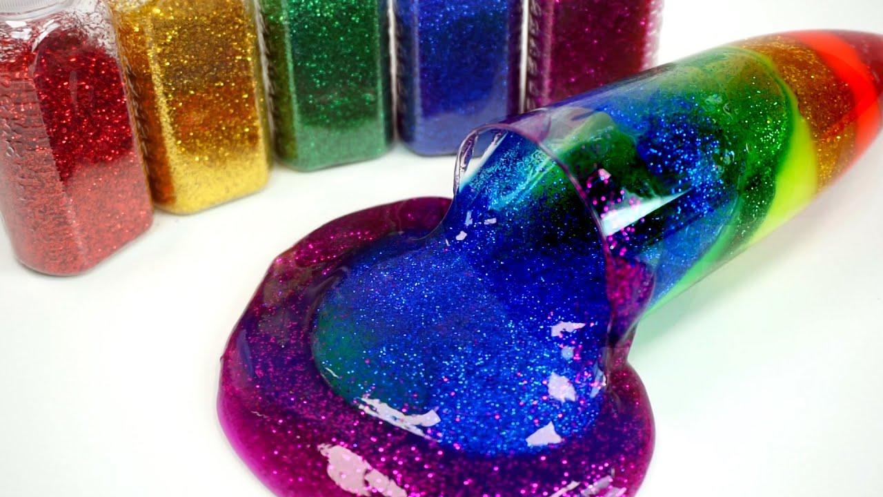 How To Make Glitter Cocktail Rainbow Slime DIY with Colors Slime