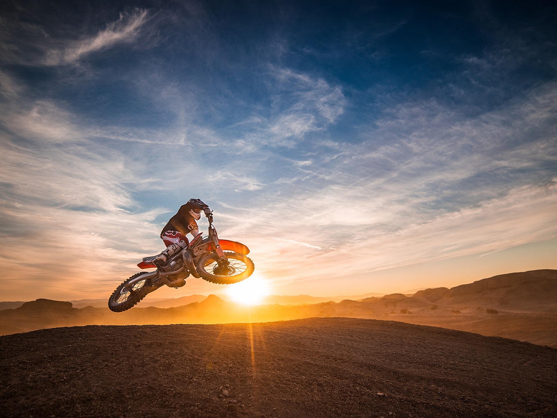 Wallpaper Motorcycle race, sports, jump, sunset 1920x1440 HD Picture