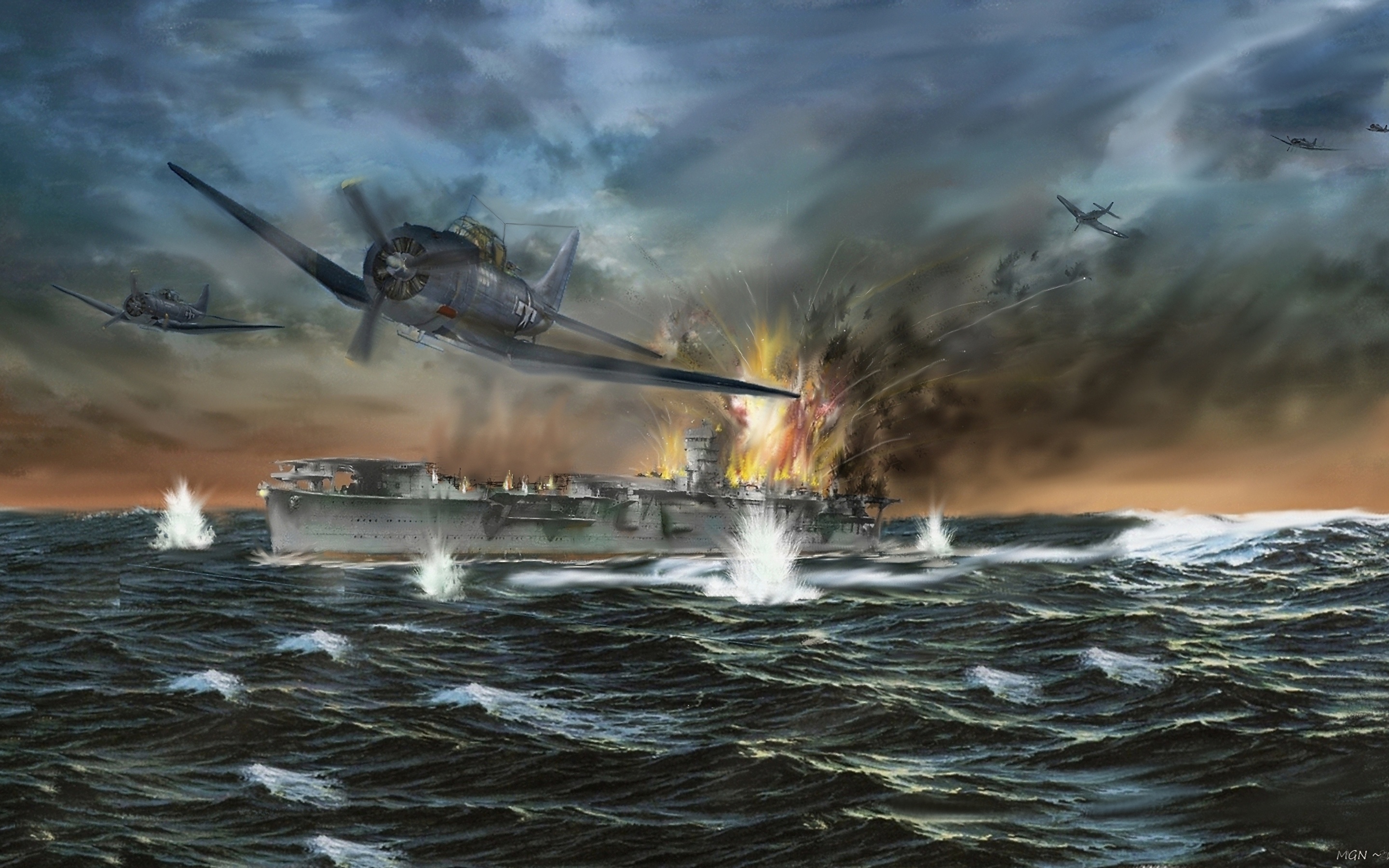 Photo Airplane War Final battle at midway, 4 June 1942 2880x1800