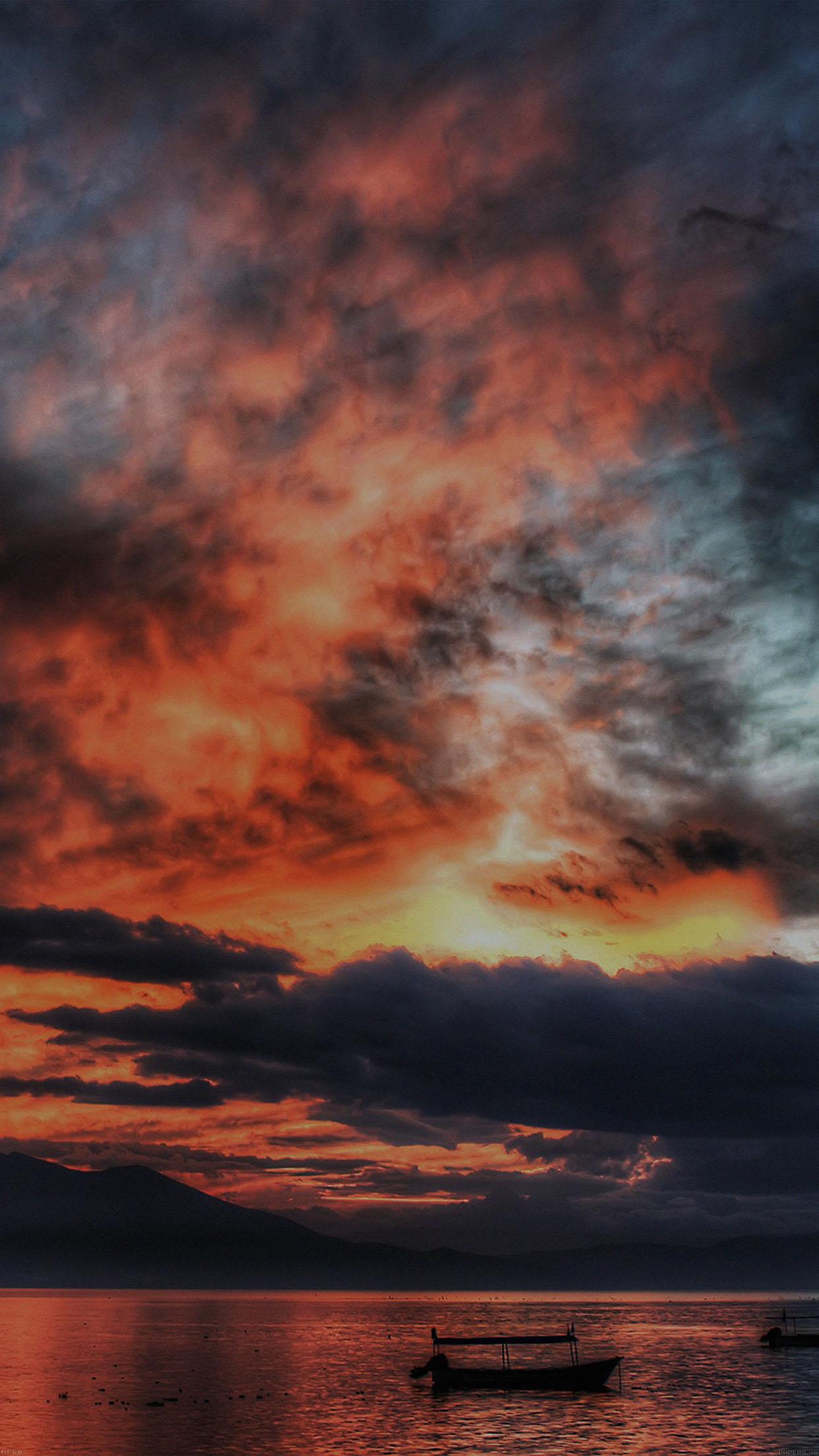 Peaceful Nighe Lake On Fire Red Sun Nature Android wallpaper