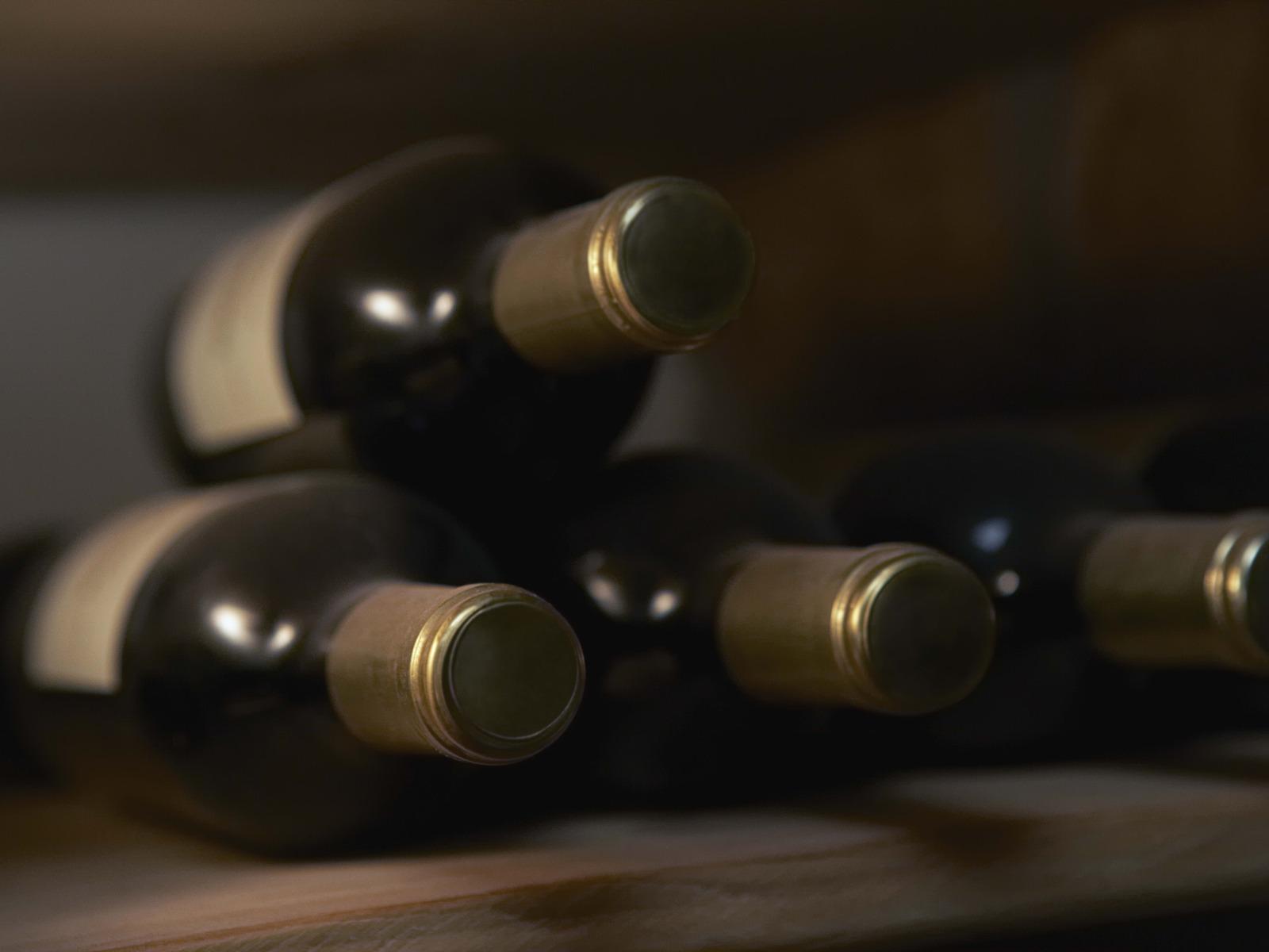 Download wallpaper 1600x1200 wine bottles, shelves, basement