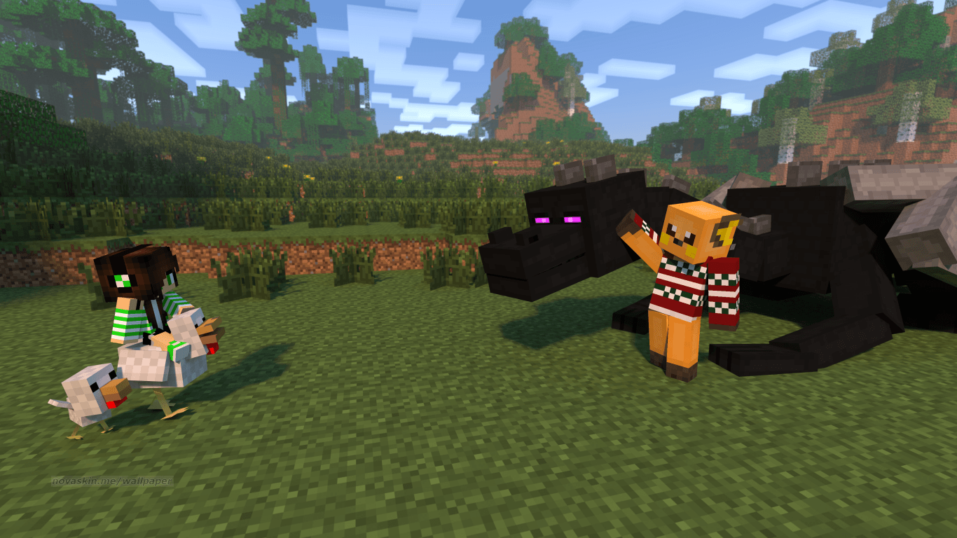 me and a chicken or boris and a ender dragon. Mine craft