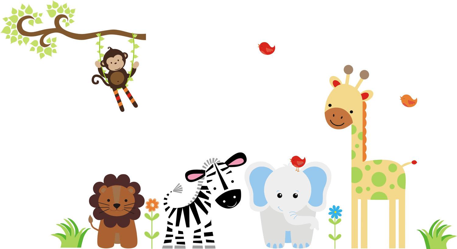 Baby Jungle Animal Clipart Group with items