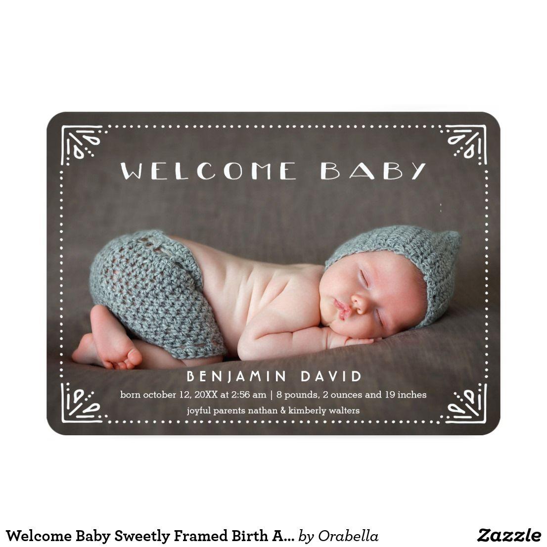 Welcome Baby Sweetly Framed Birth Announcement. Zazzle.com. Baby