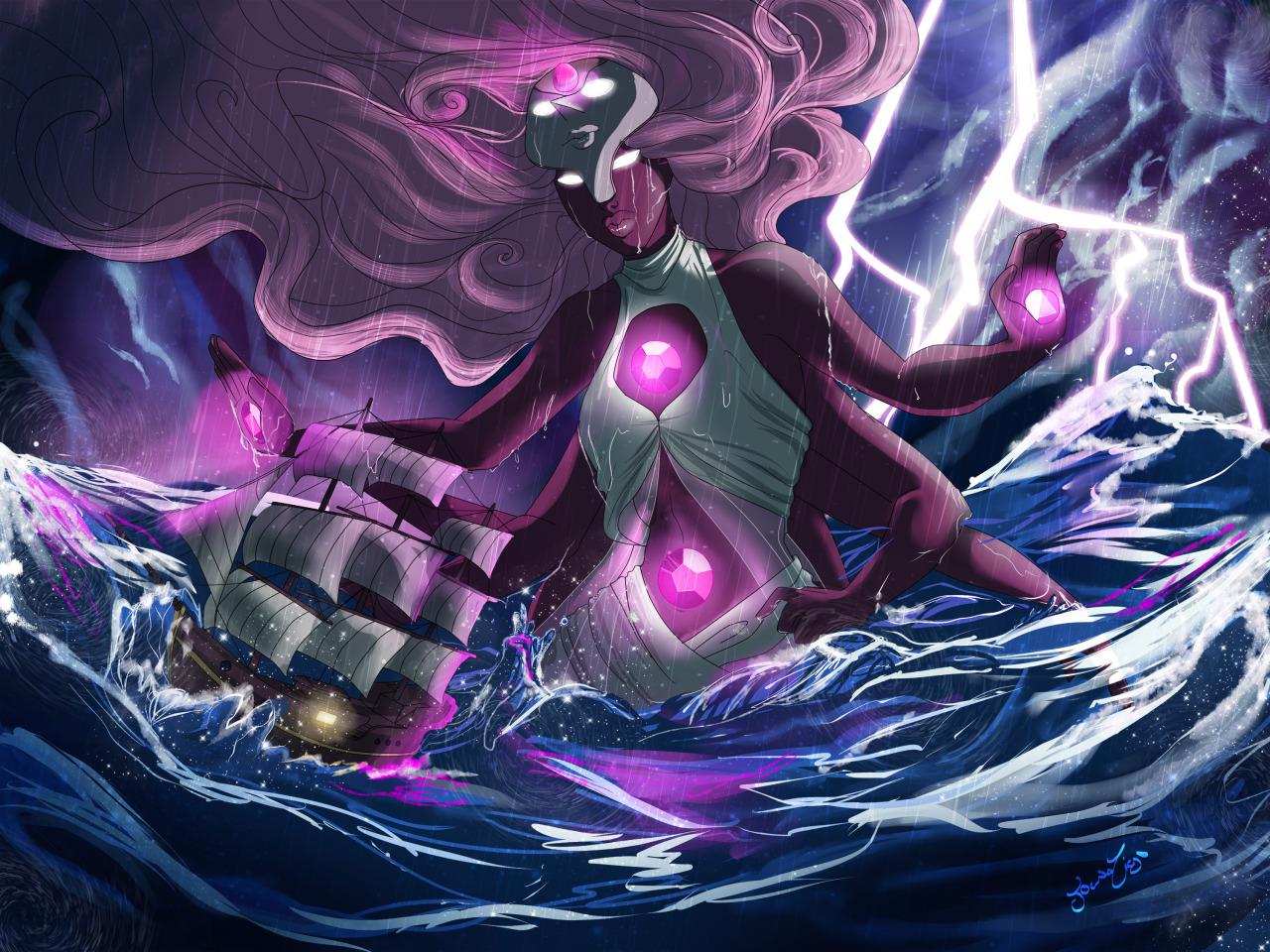 Temple Fusion saving poor humans from the raging sea. Steven