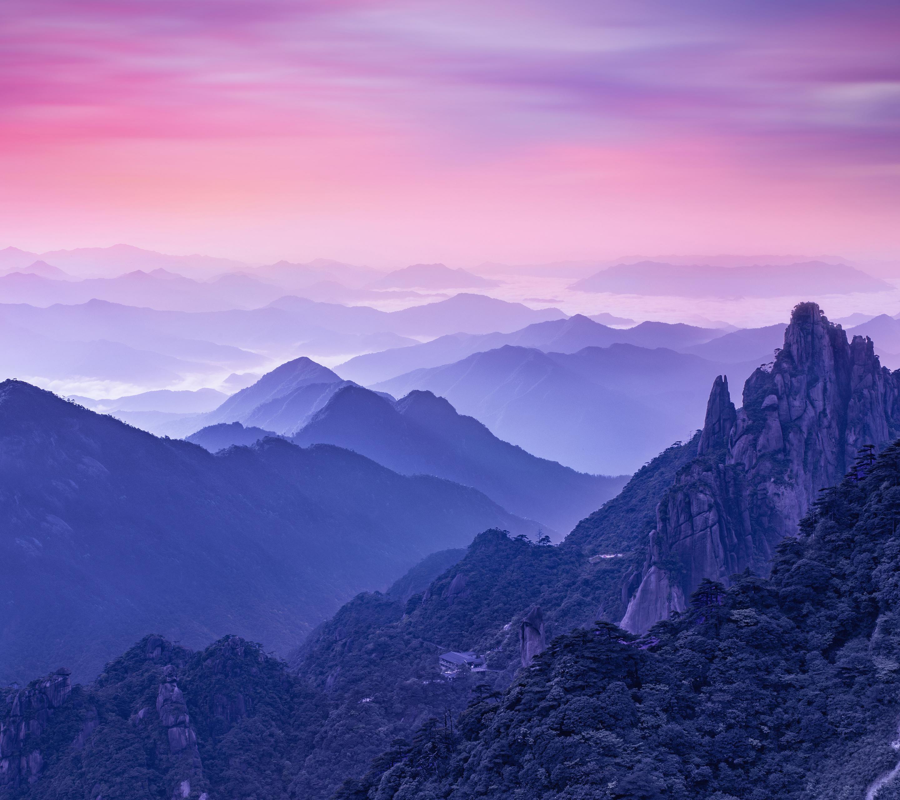 Wallpaper Mountains, Morning, Foggy, Huawei Mate Stock, HD