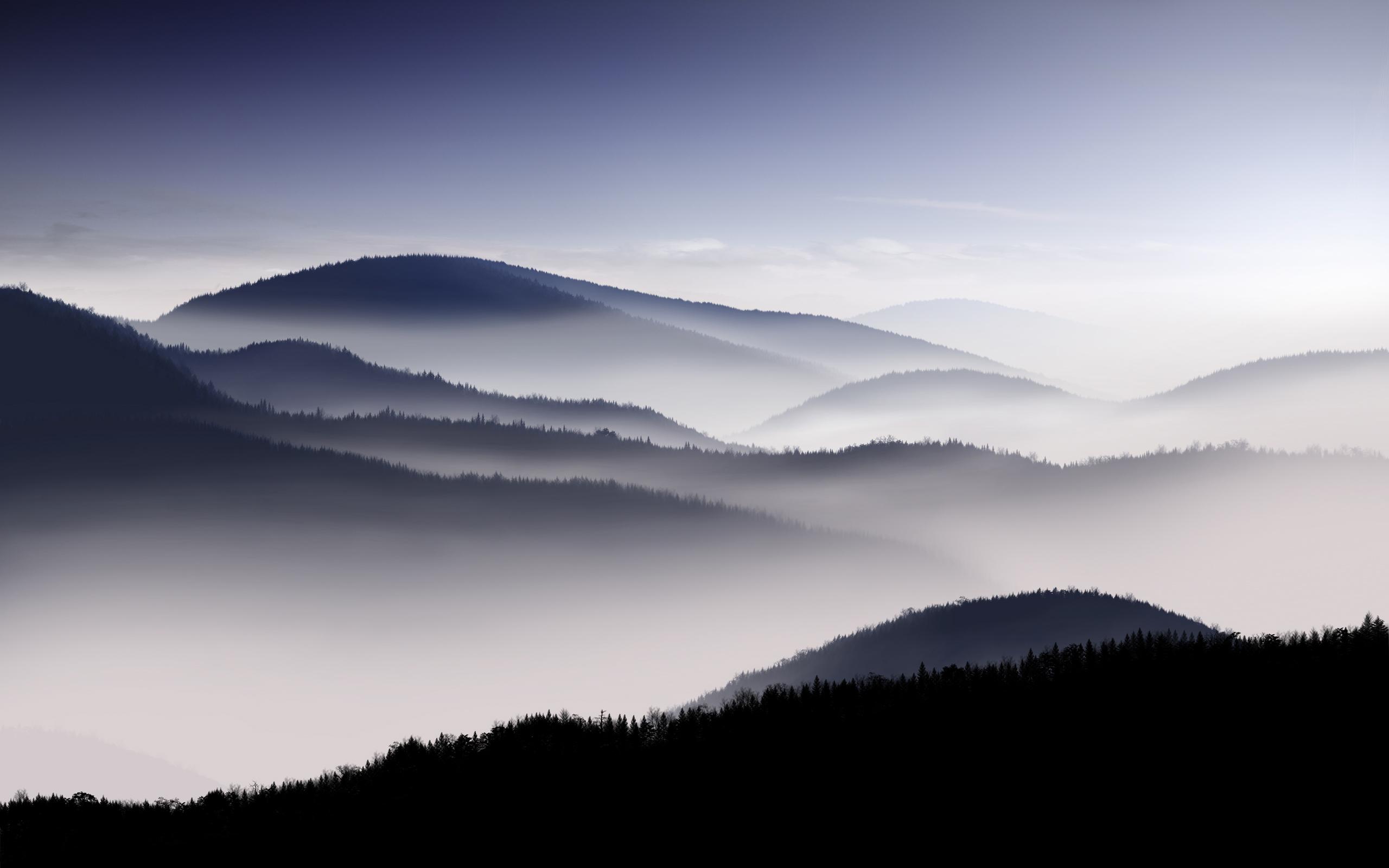 Wallpaper Mountains, Foggy, Silhouette, HD, Nature