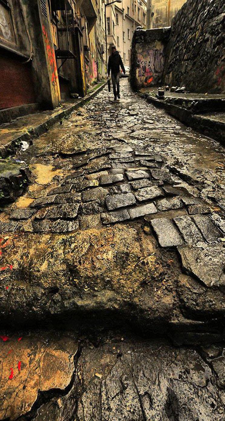 Rain Street in Old Town iPhone Wallpaper