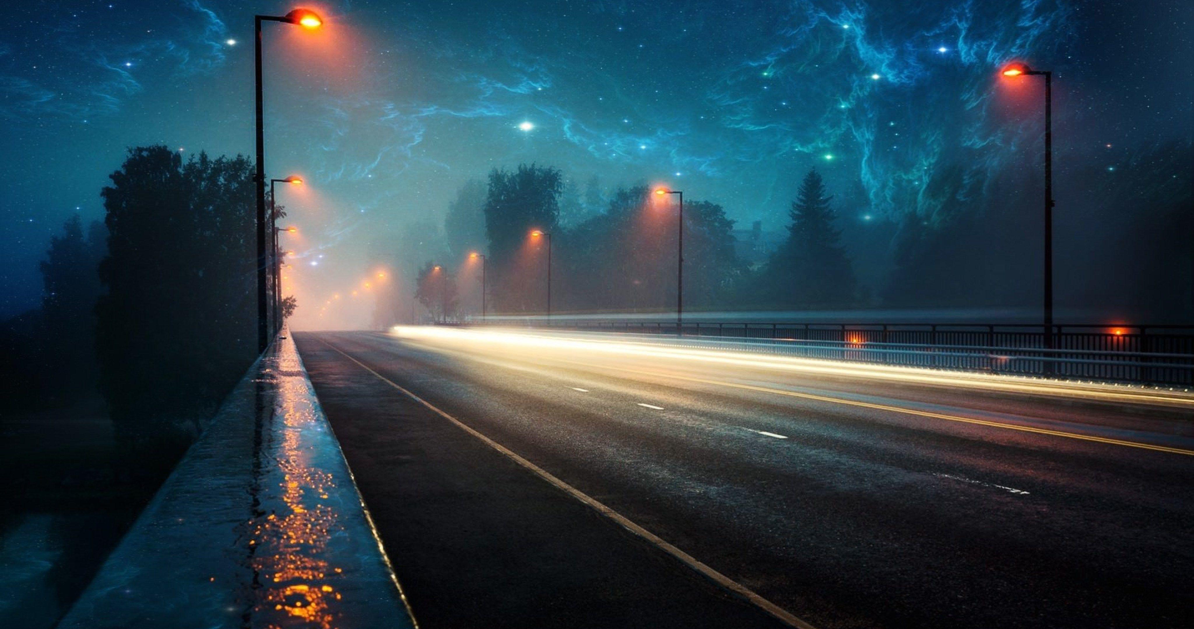 road evening lights 4k ultra HD wallpaper. Night landscape, Rainy city, Rain wallpaper