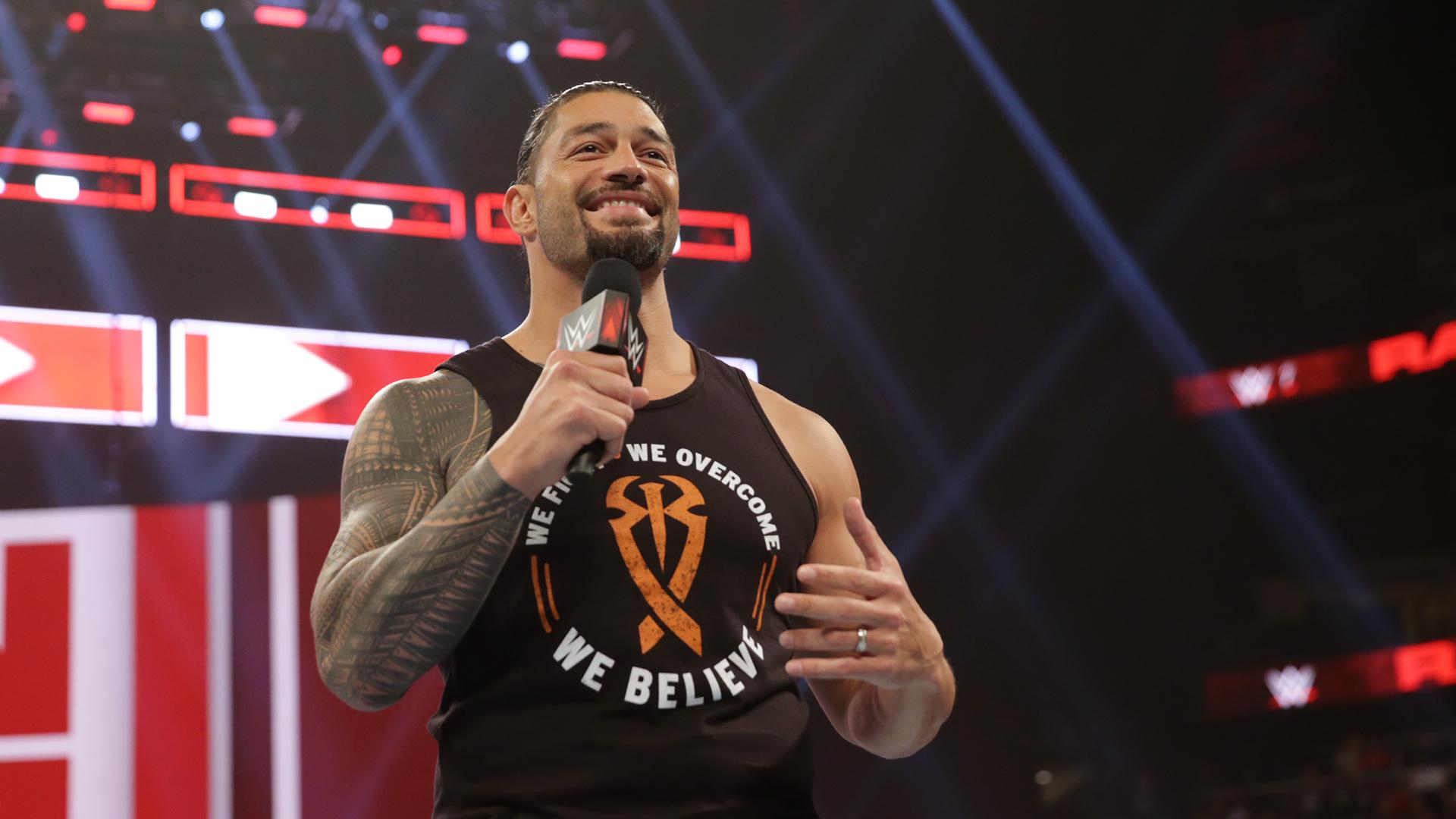 Returning Roman Reigns announces his leukemia is in remission. Big