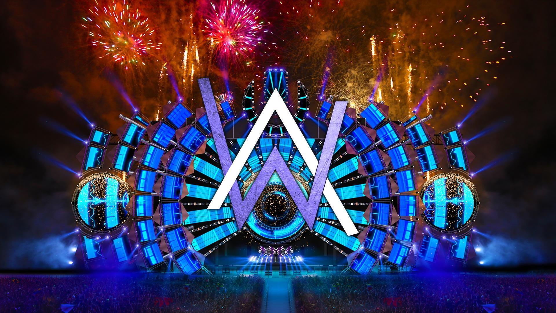 Red and yellow fireworks, Alan Walker, logo, fireworks HD