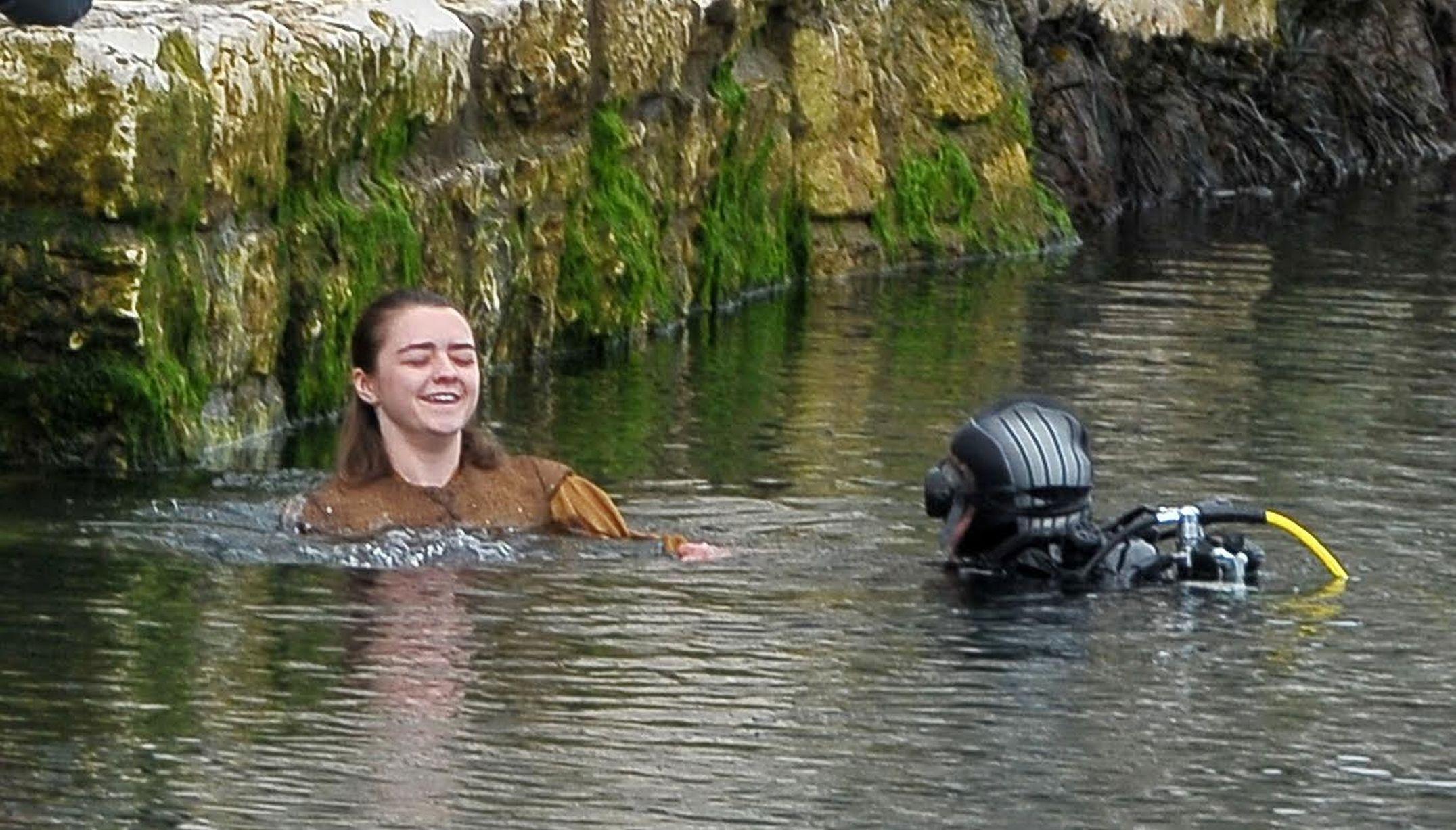 Arya Stark image Maisie Williams filming Game of Thrones season 6