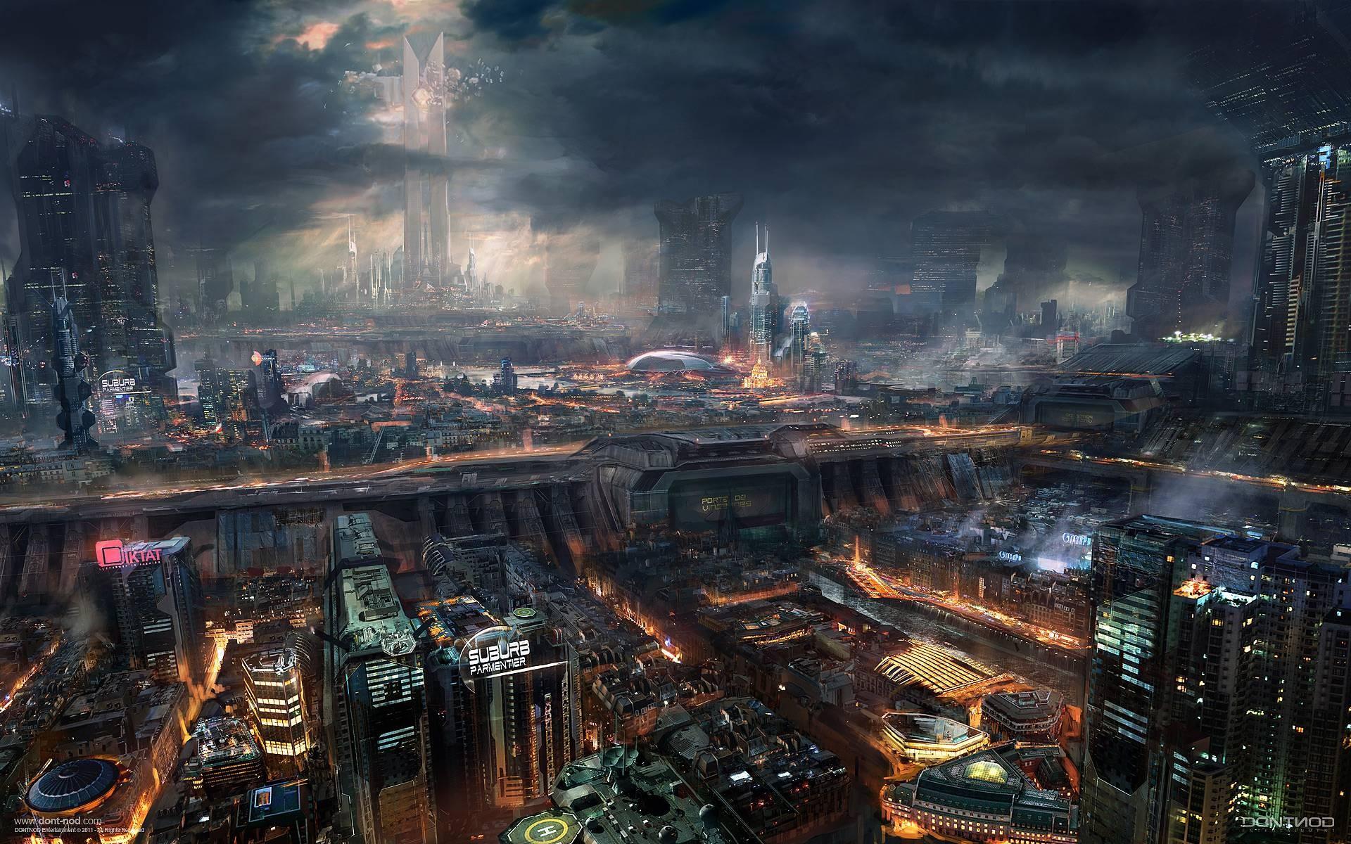 cyberpunk, cityscape, industrial wallpaper