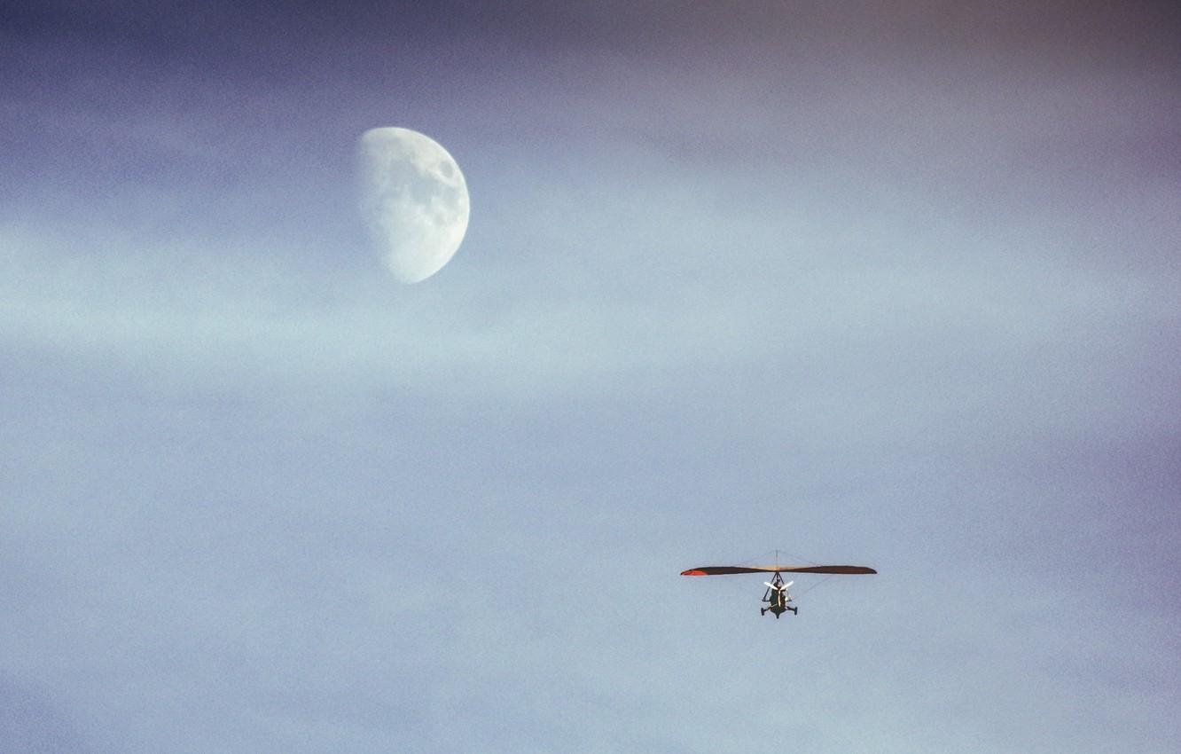 Wallpaper the sky, flight, the moon, tricycle, hang gliding, to