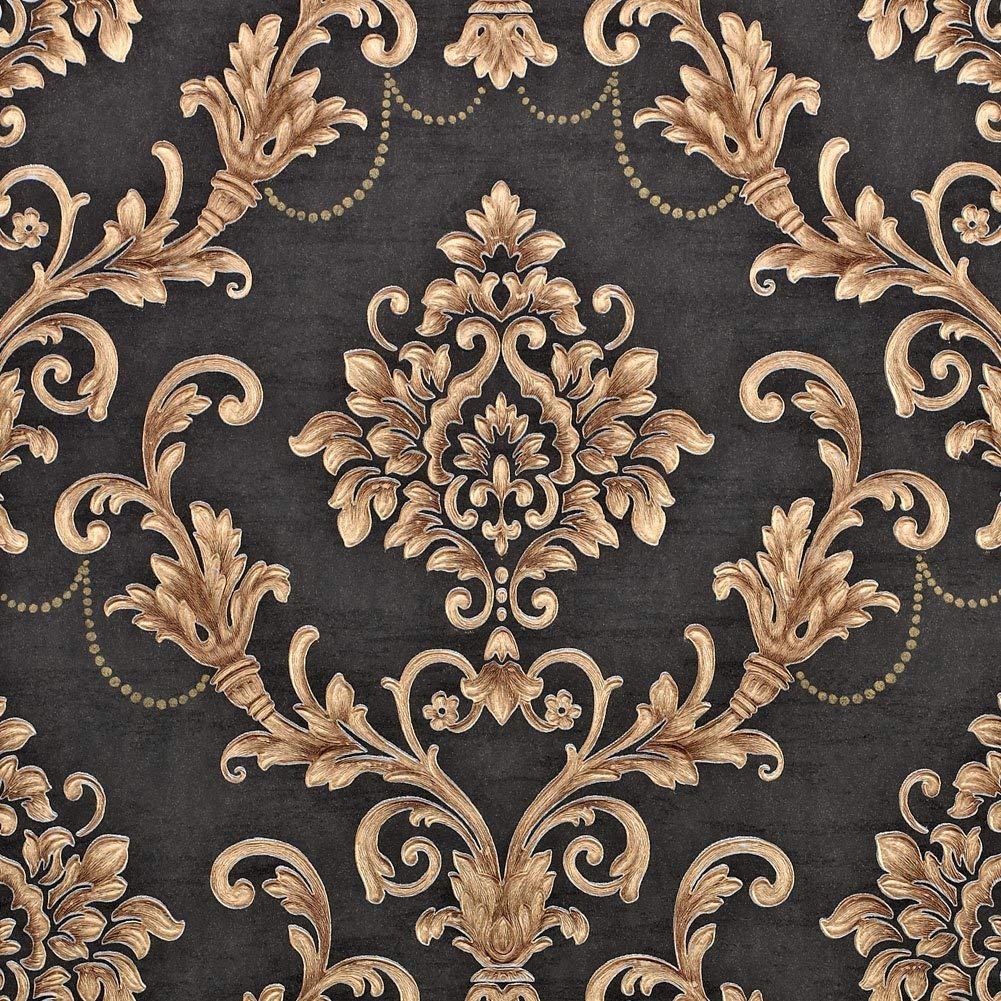 Nice Houzz Damask Wallpaper Gold Black Victorian Embossed Non Woven