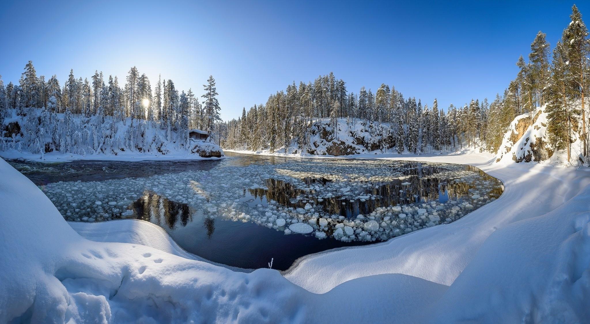 Download Wallpapers and Pictures: nature, winter, river, forest