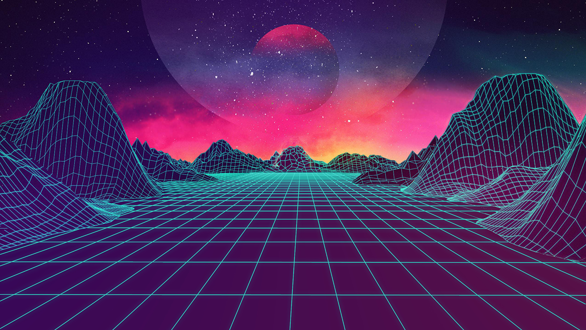 Outrun inspired virtual landscape 1920 × 1080