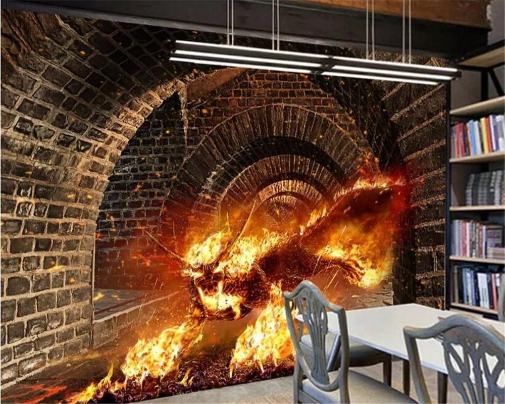 beibehang Wallpaper wall 3 d photo wallpaper virtual flame castle