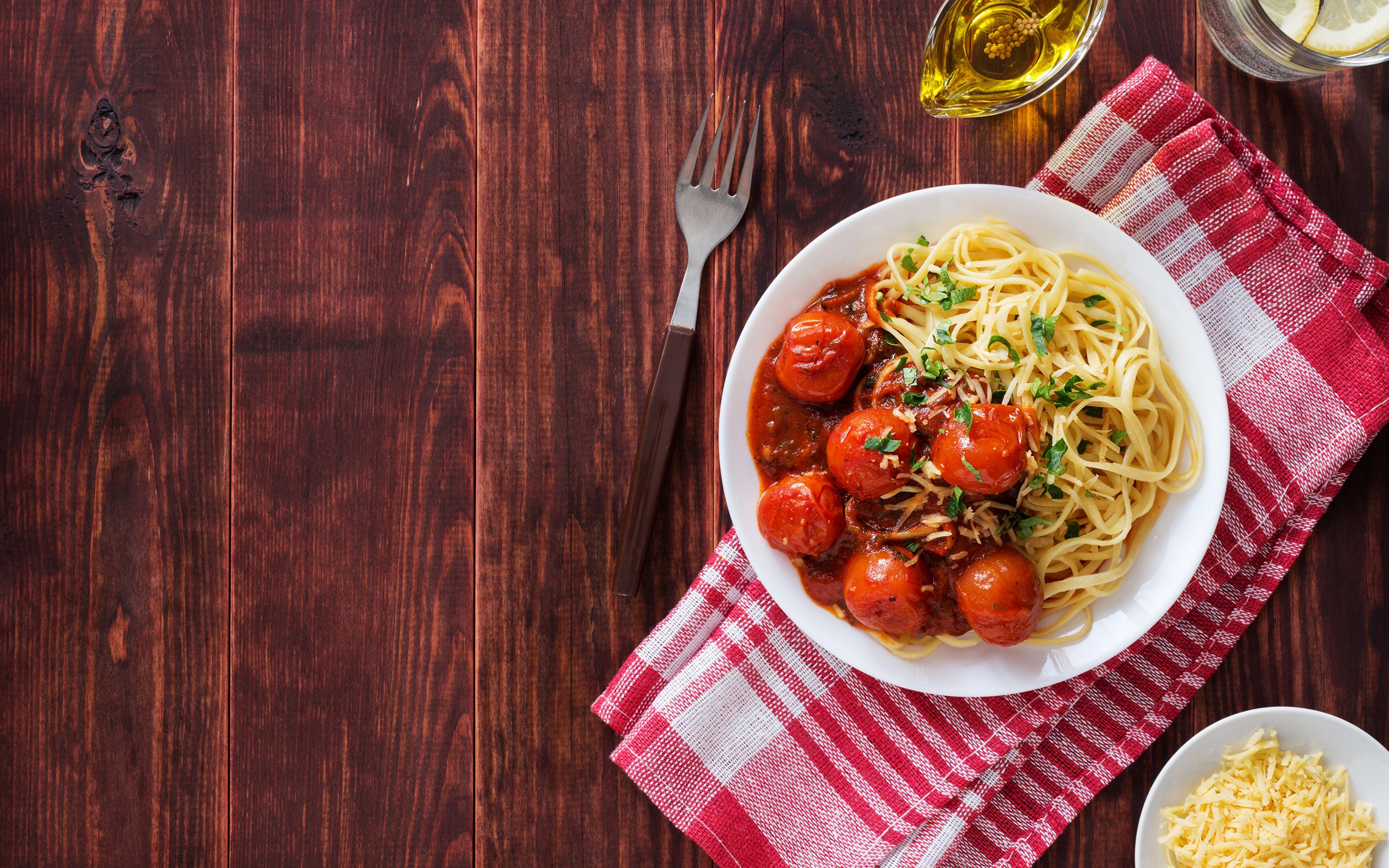 Wallpaper Pasta Tomatoes Fork Food Plate 3840x2400