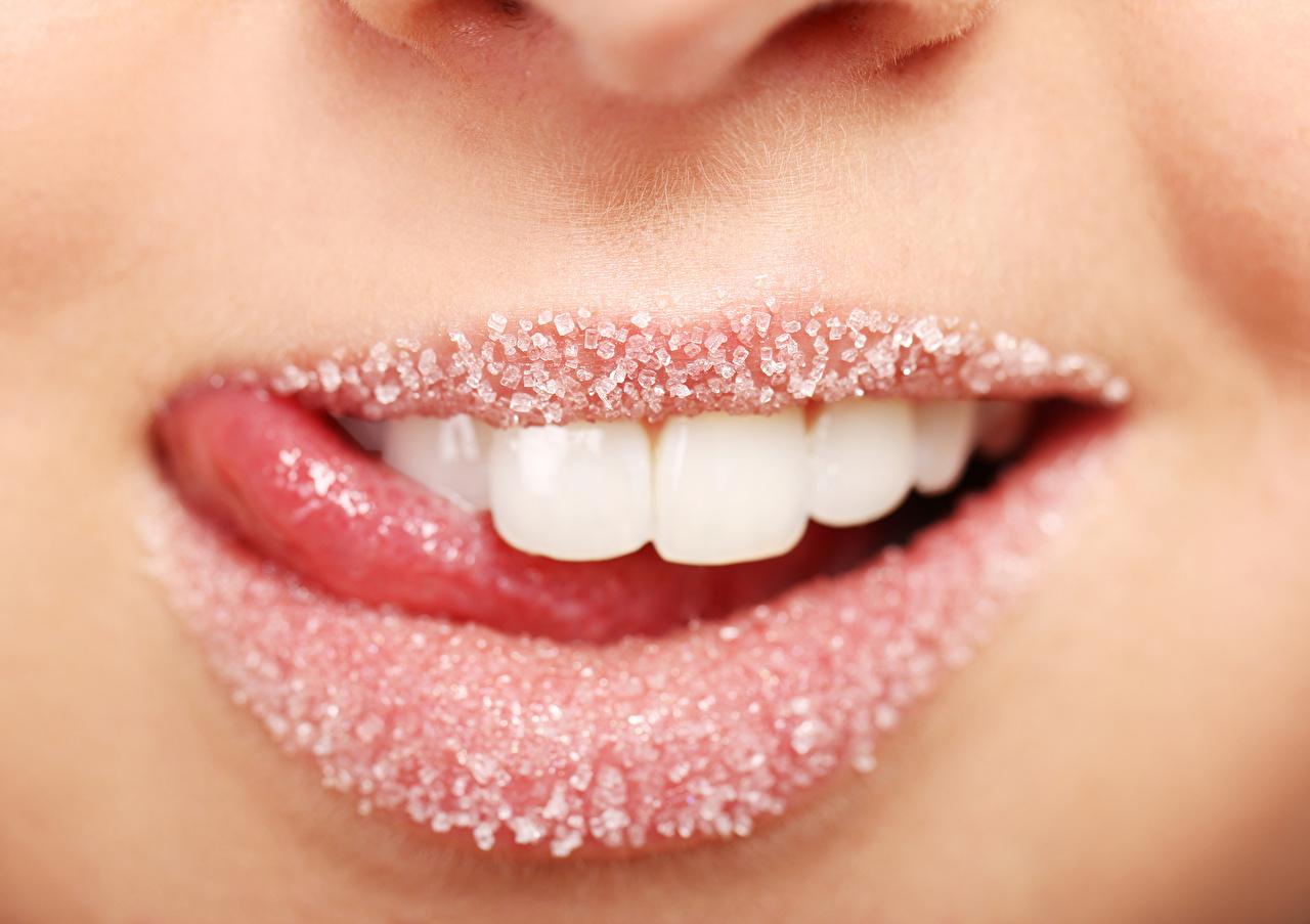 Wallpaper Sugar Tongue Lips Teeth Closeup