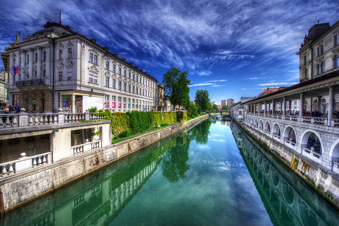 Wallpaper Ljubljana Slovenia Canal Sky Cities Houses