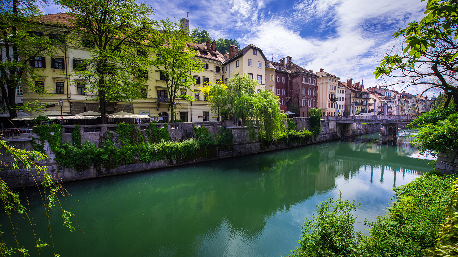 image Ljubljana Slovenia Canal Rivers Cities Building 1920x1080