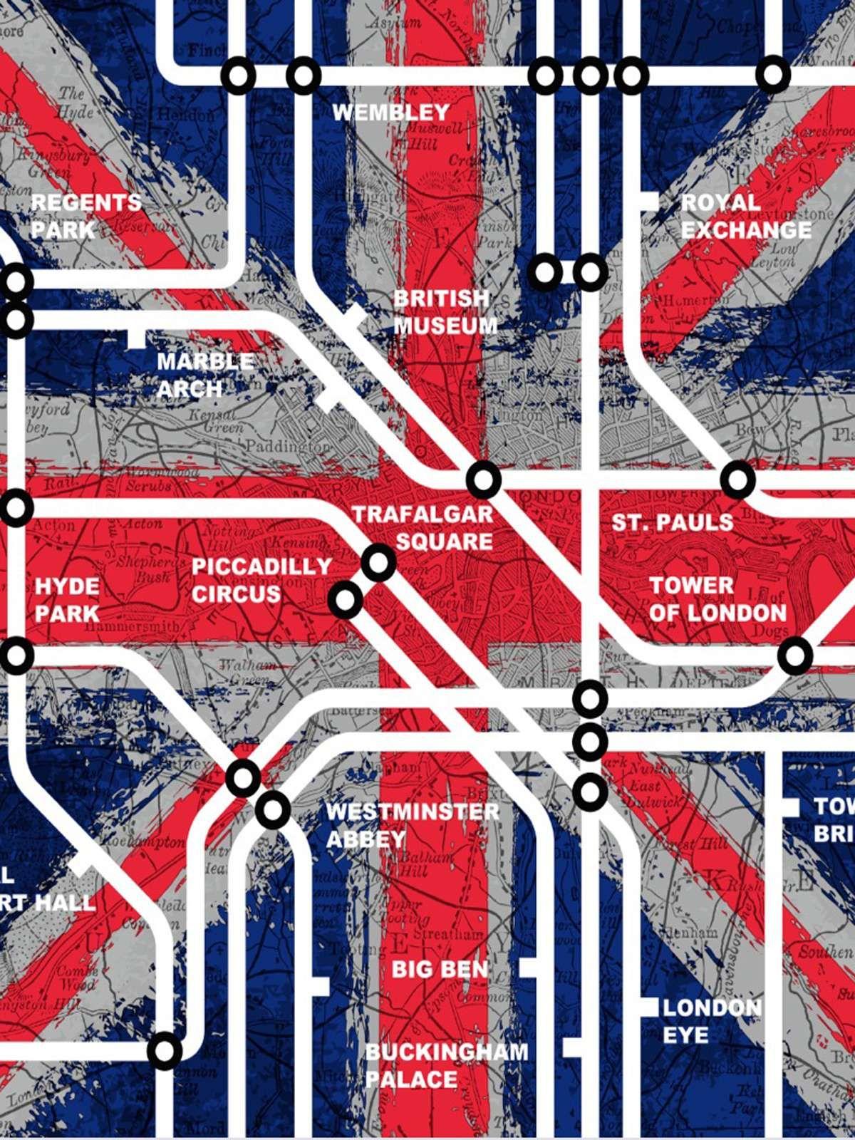 London Tube Stations Wallpaper by Muriva. Union Jack Attack