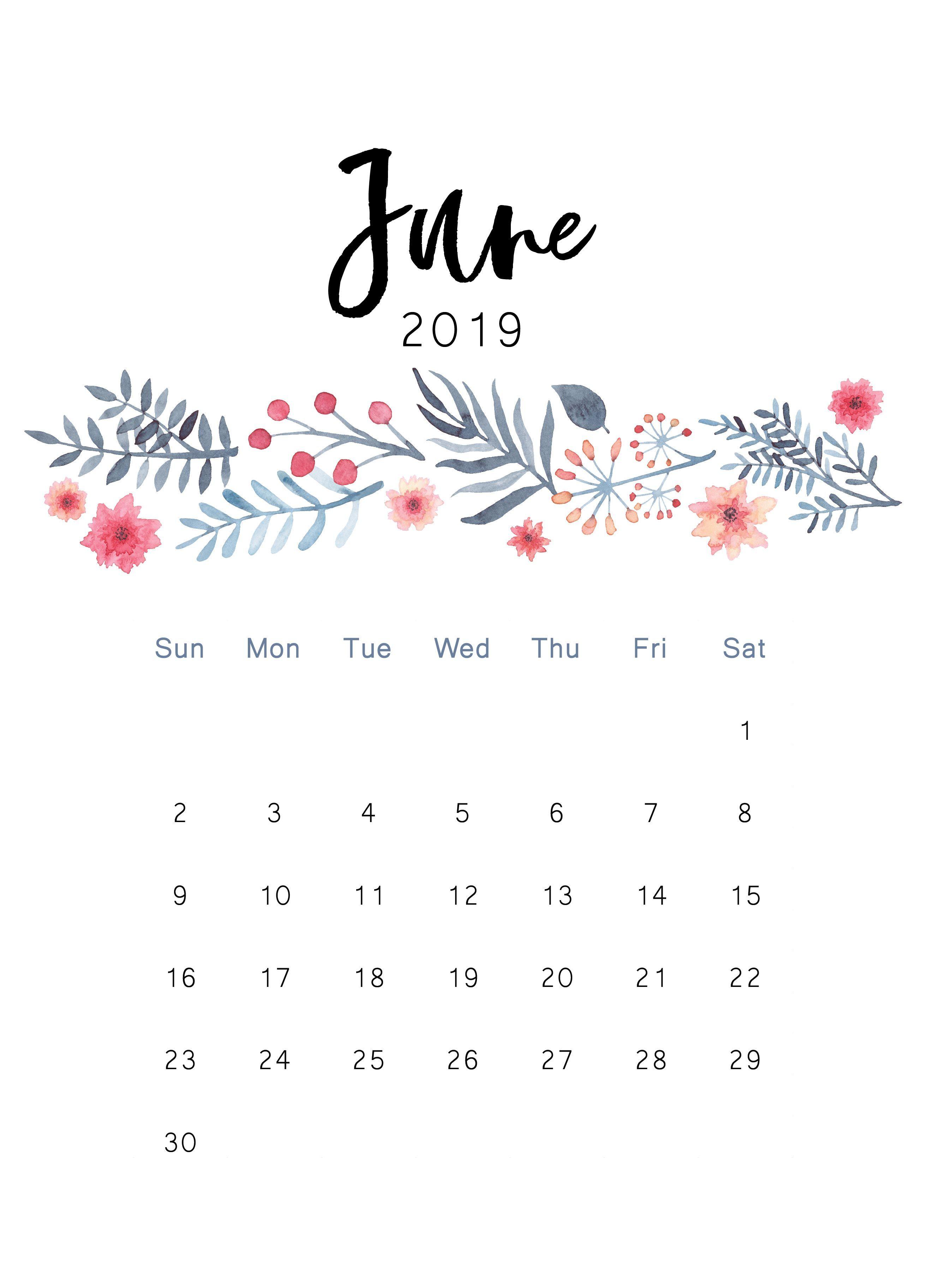 June 2019 Printable Calendar. The Cactus Creative. Calendar, 2019