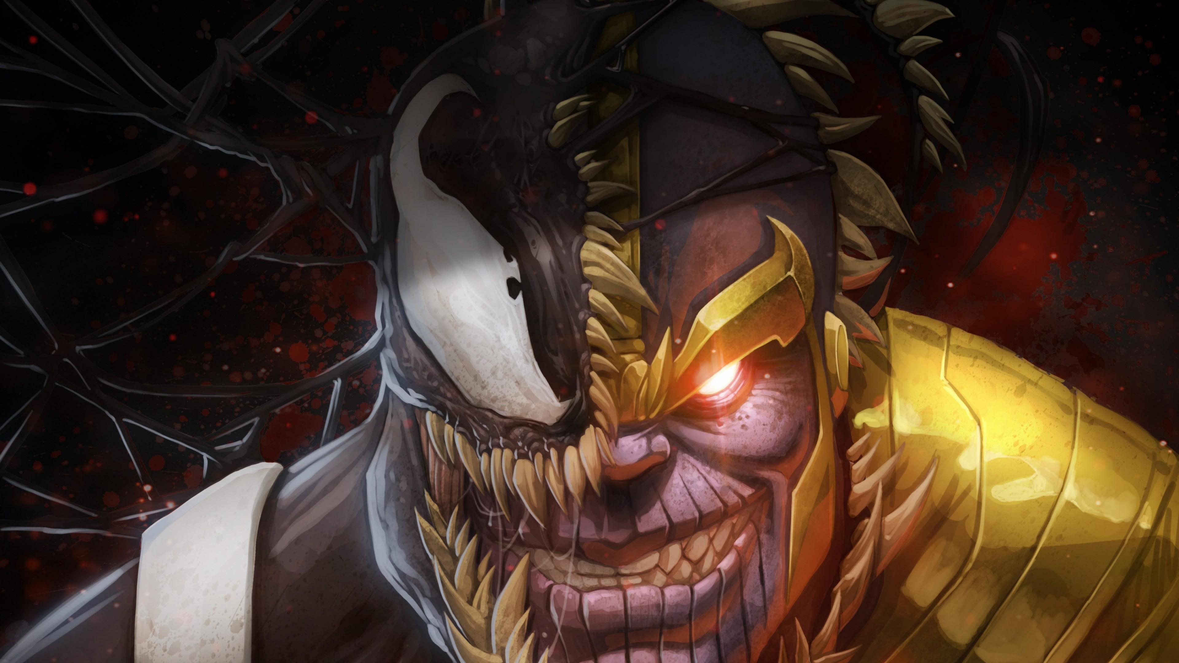 Wallpaper Marvel Comics, Thanos, Venom, 4K, Art