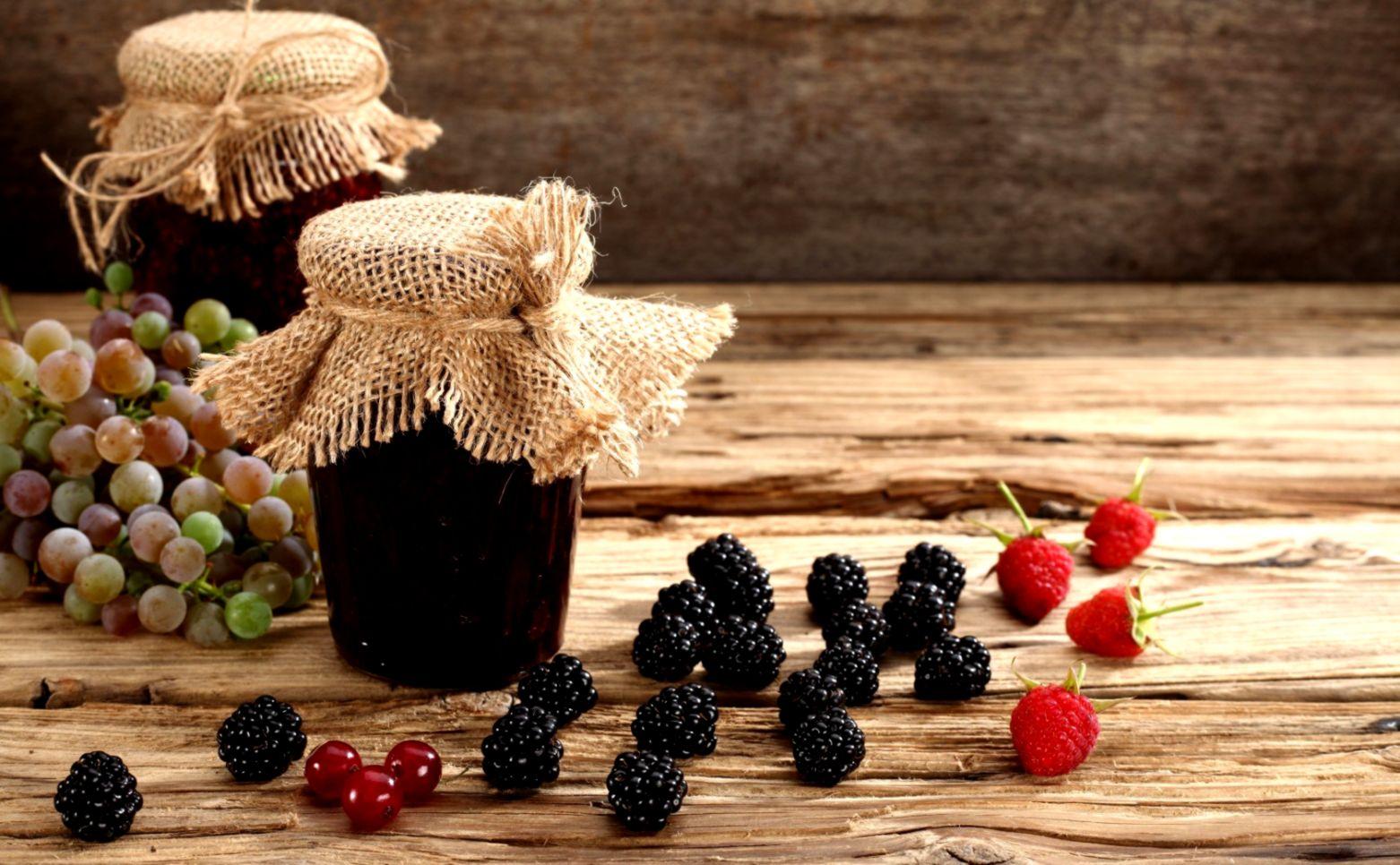 Jam Jars Berries Grapes Blackberries Raspberries Currants HD