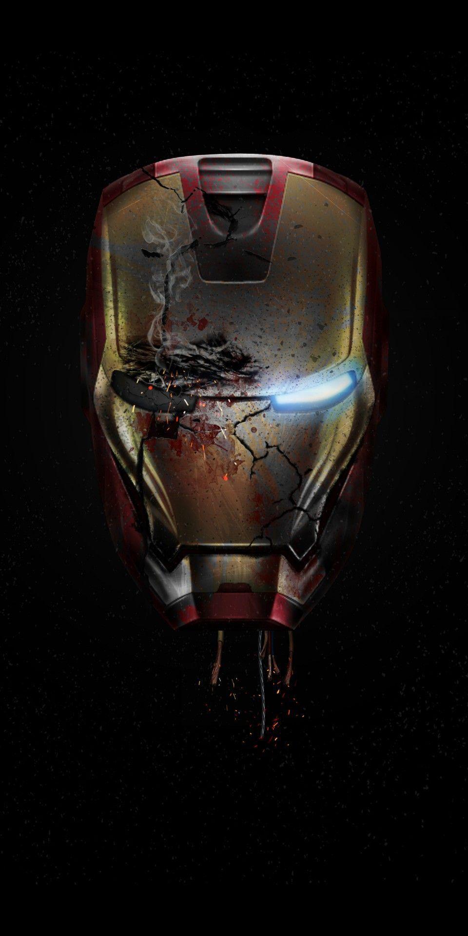 Iron Man Damaged Helmet Endgame iPhone Wallpapers.
