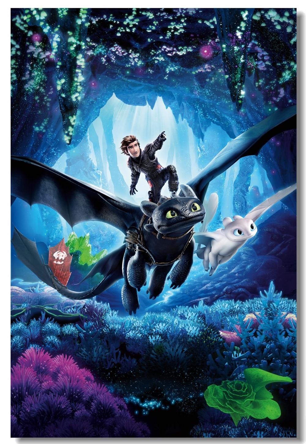 Custom Canvas Wall Arts How To Train Your Dragon 3 Poster Night Fury Hiccup Sticker HTTYD Light Fury Wallpaper Home Decor #. Wall Stickers