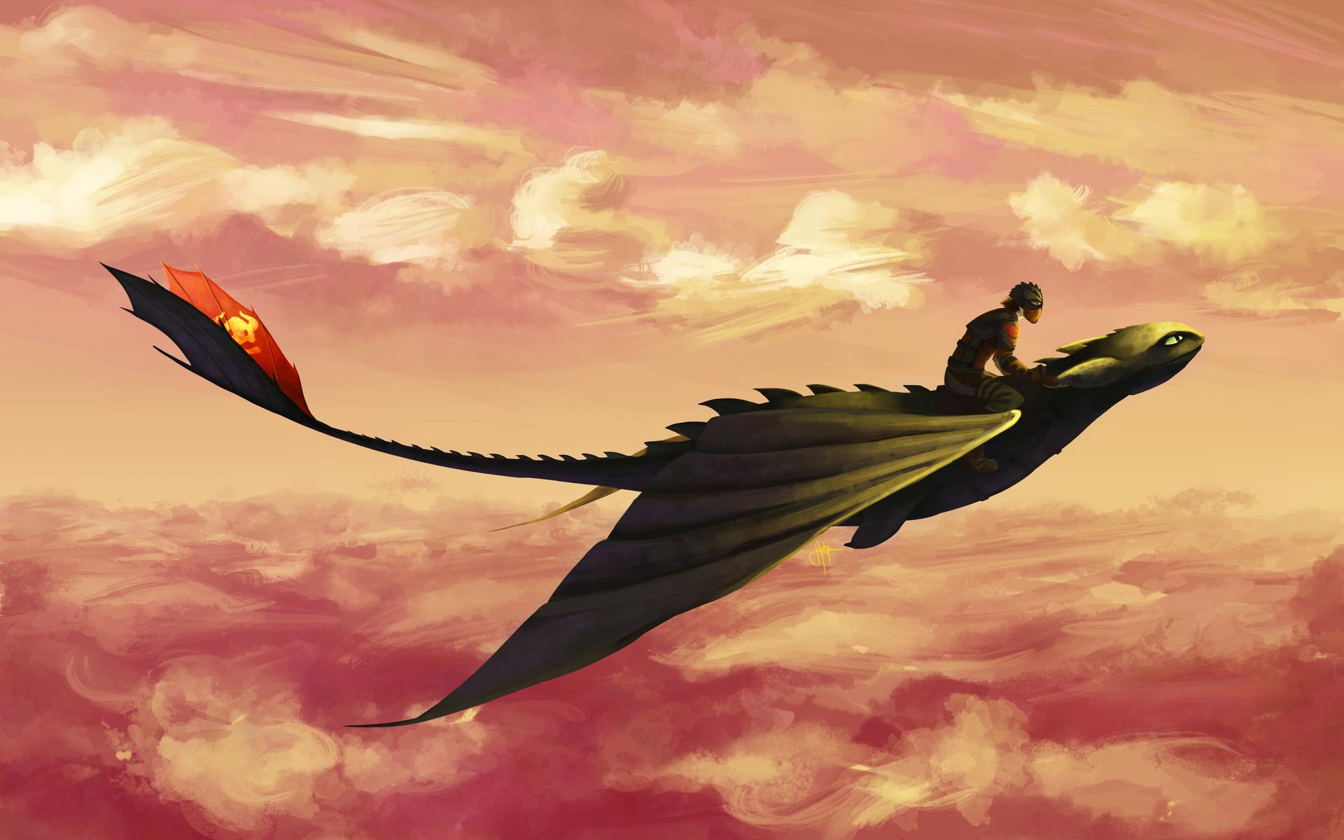 hiccup and toothless flying ay 1920x1200 HD Wallpaper
